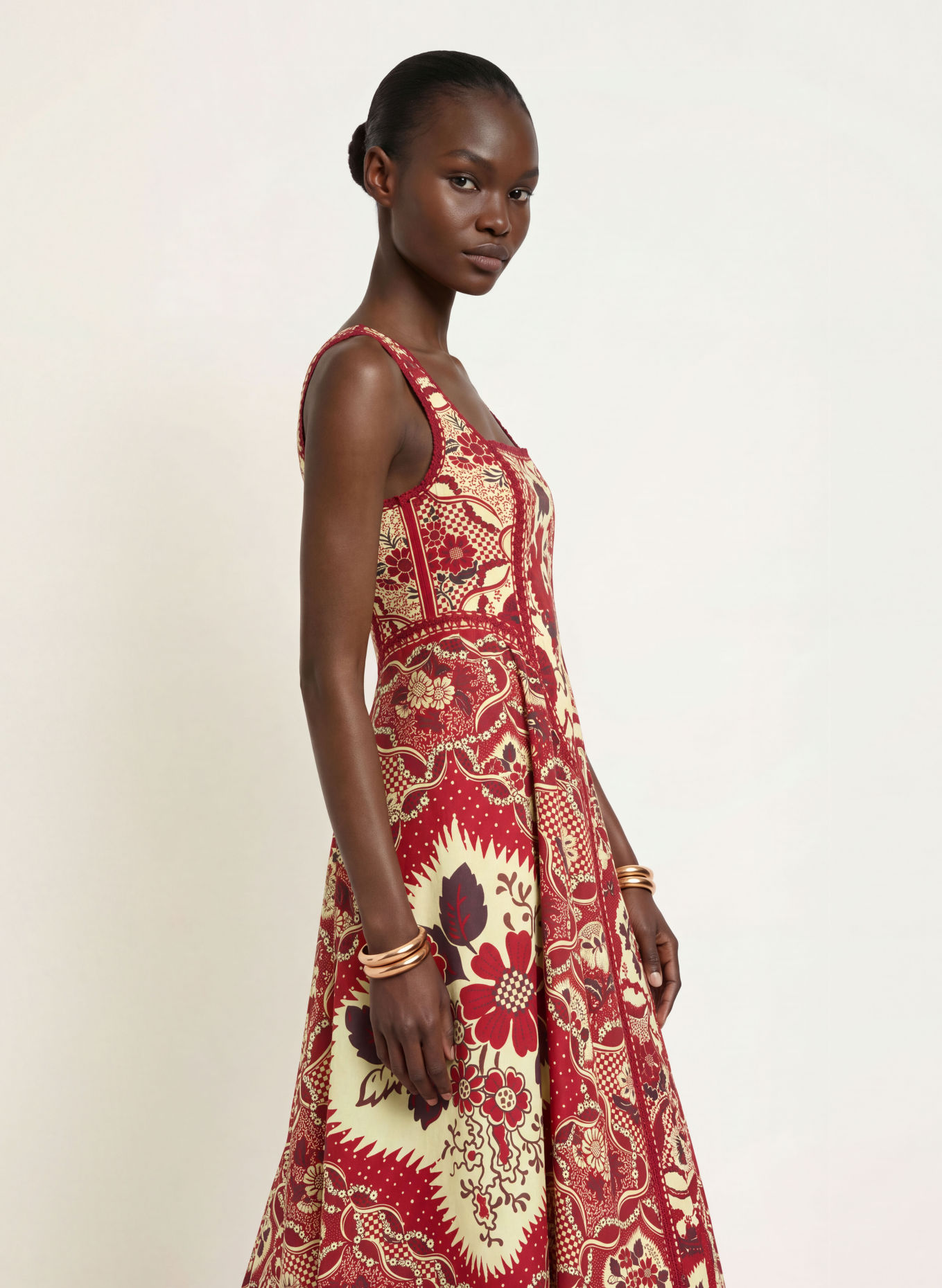 ALÉMAIS KENNY Dress: RED / DARK BROWN / LIGHT YELLOW