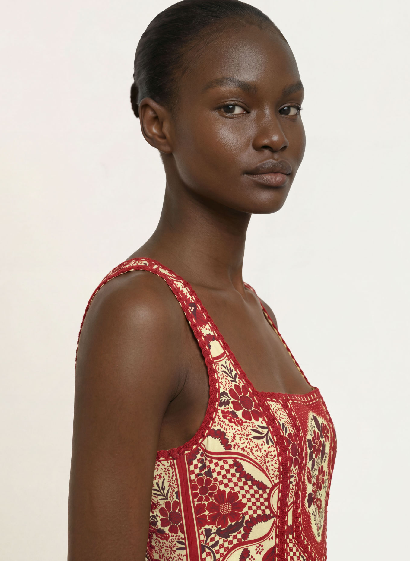 ALÉMAIS KENNY Dress: RED / DARK BROWN / LIGHT YELLOW