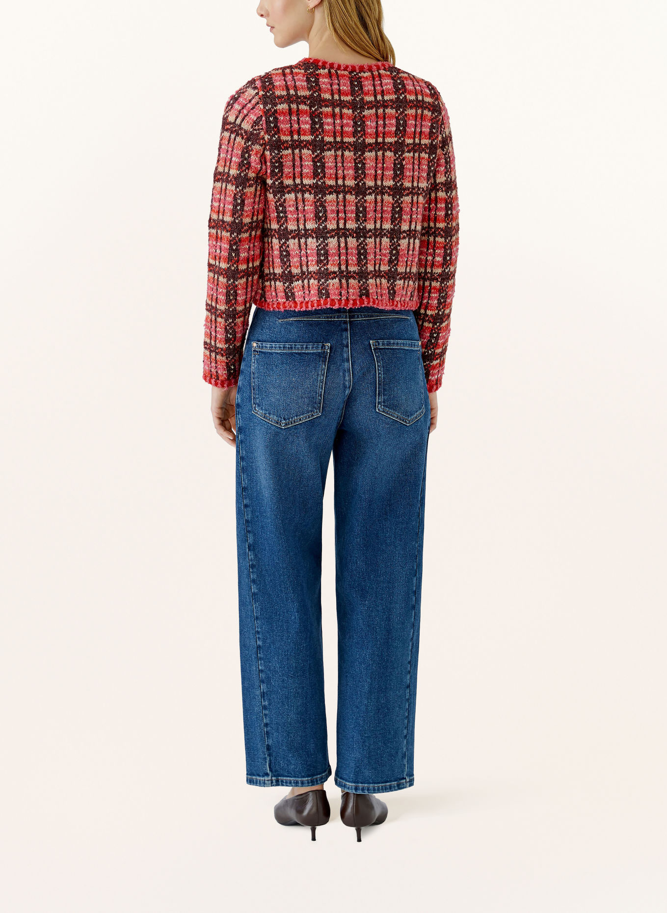 Oui Vest met glinsterend garen en pailletten: ROOD / DONKERPAARS / ROZE