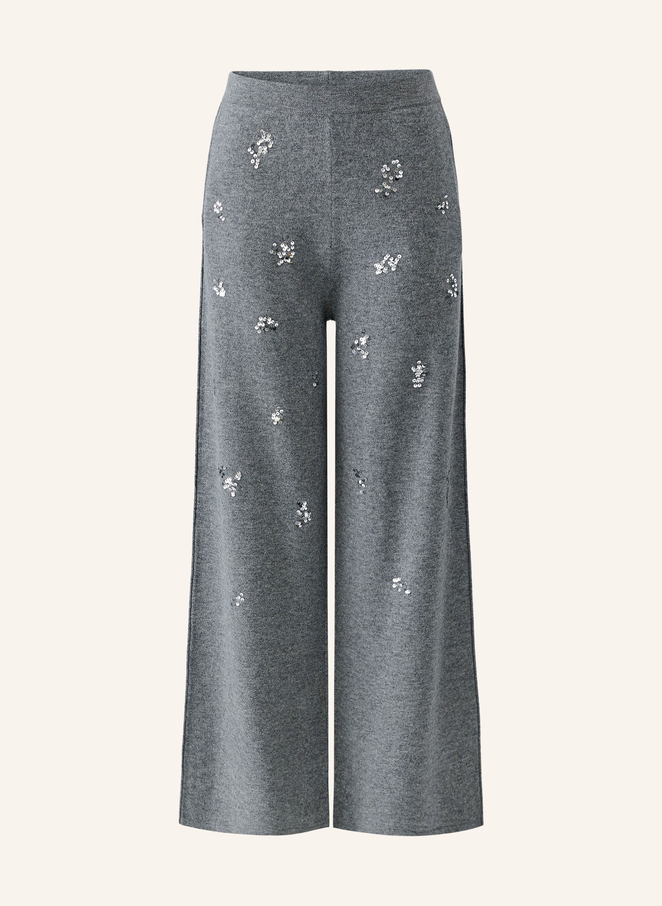 Oui Gebreide broek met pailletten: GRIJS / ZILVER