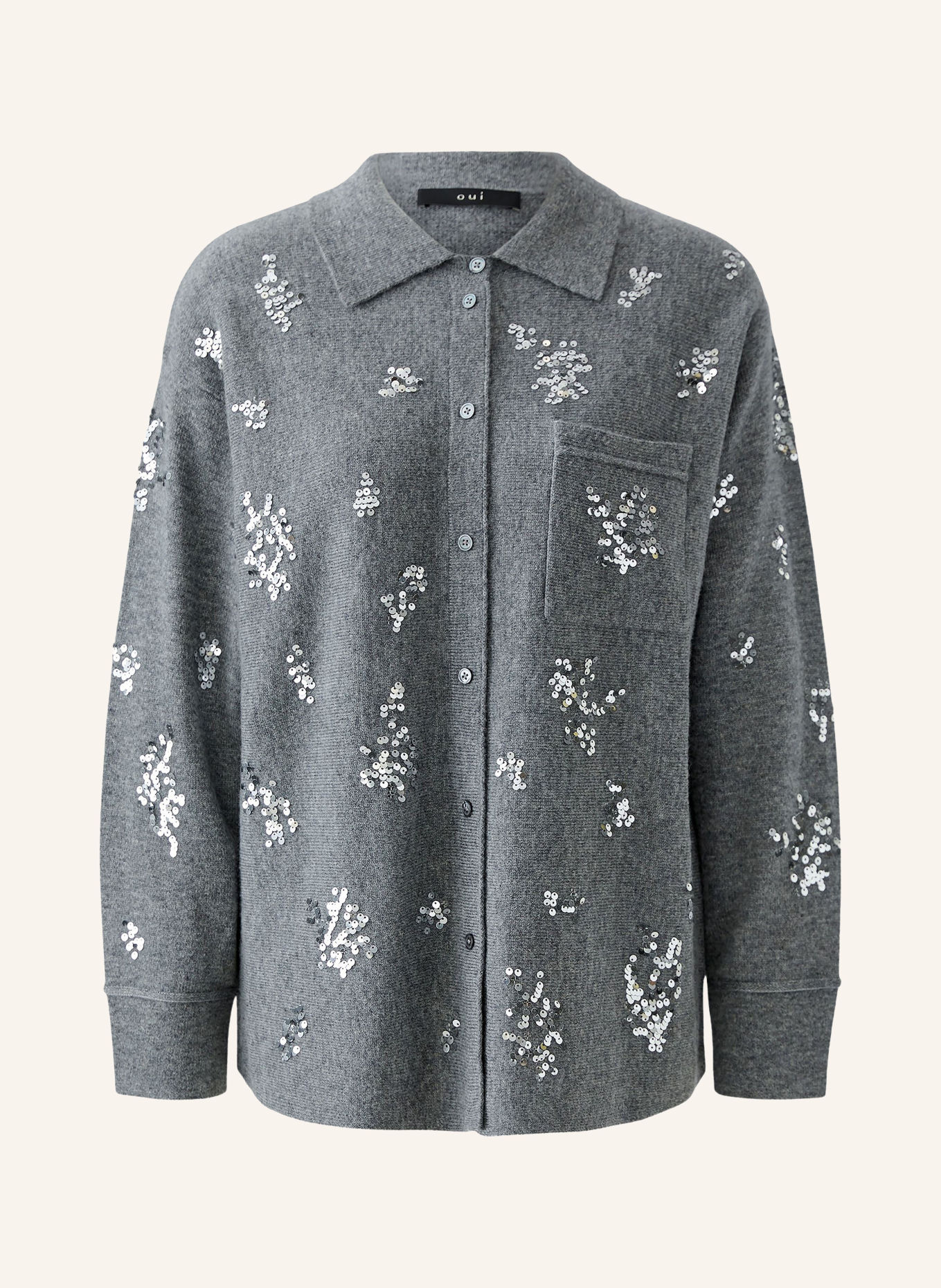 Oui Gebreide blouse met pailletten: GRIJS / ZILVER