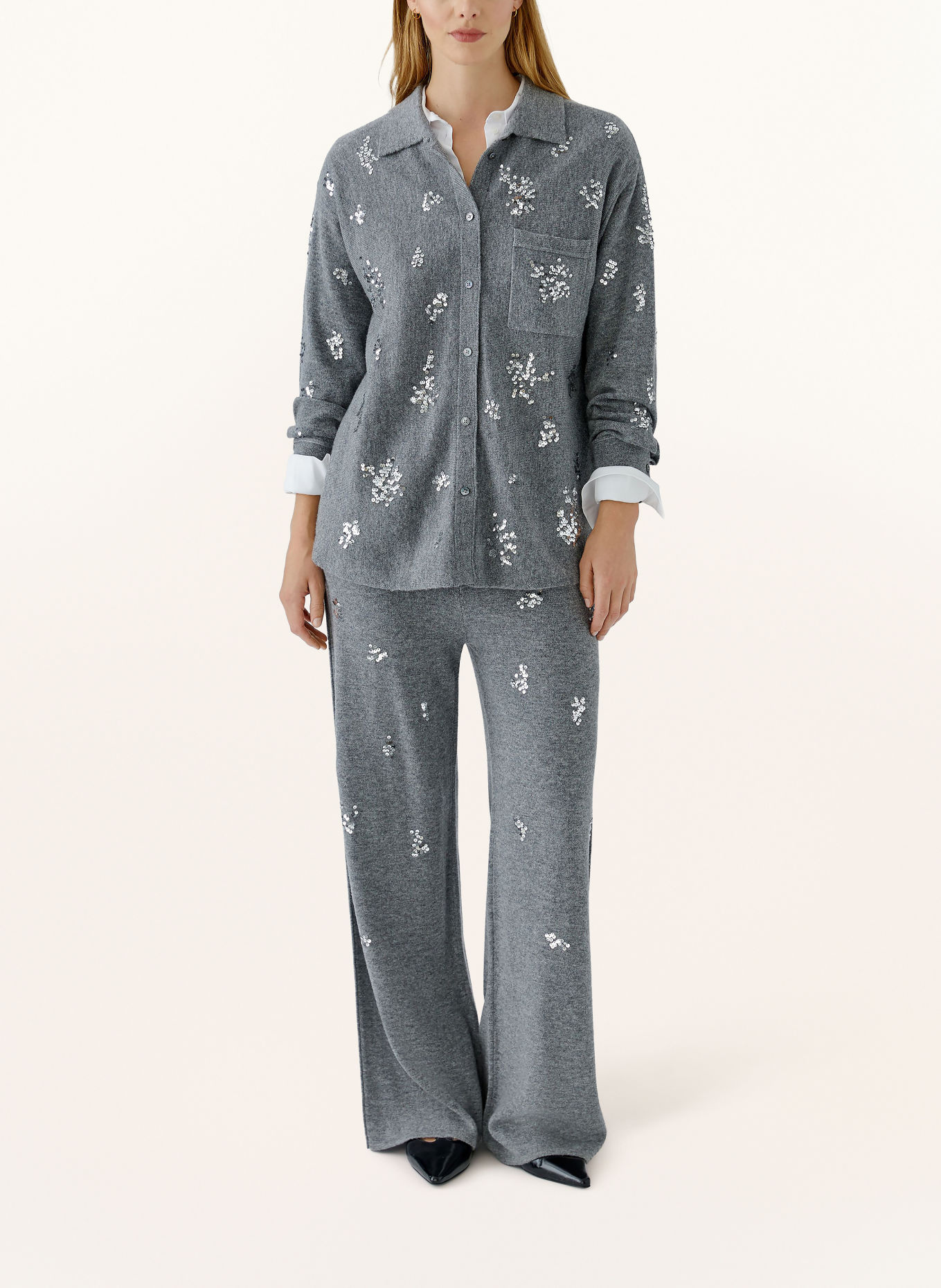 Oui Gebreide blouse met pailletten: GRIJS / ZILVER