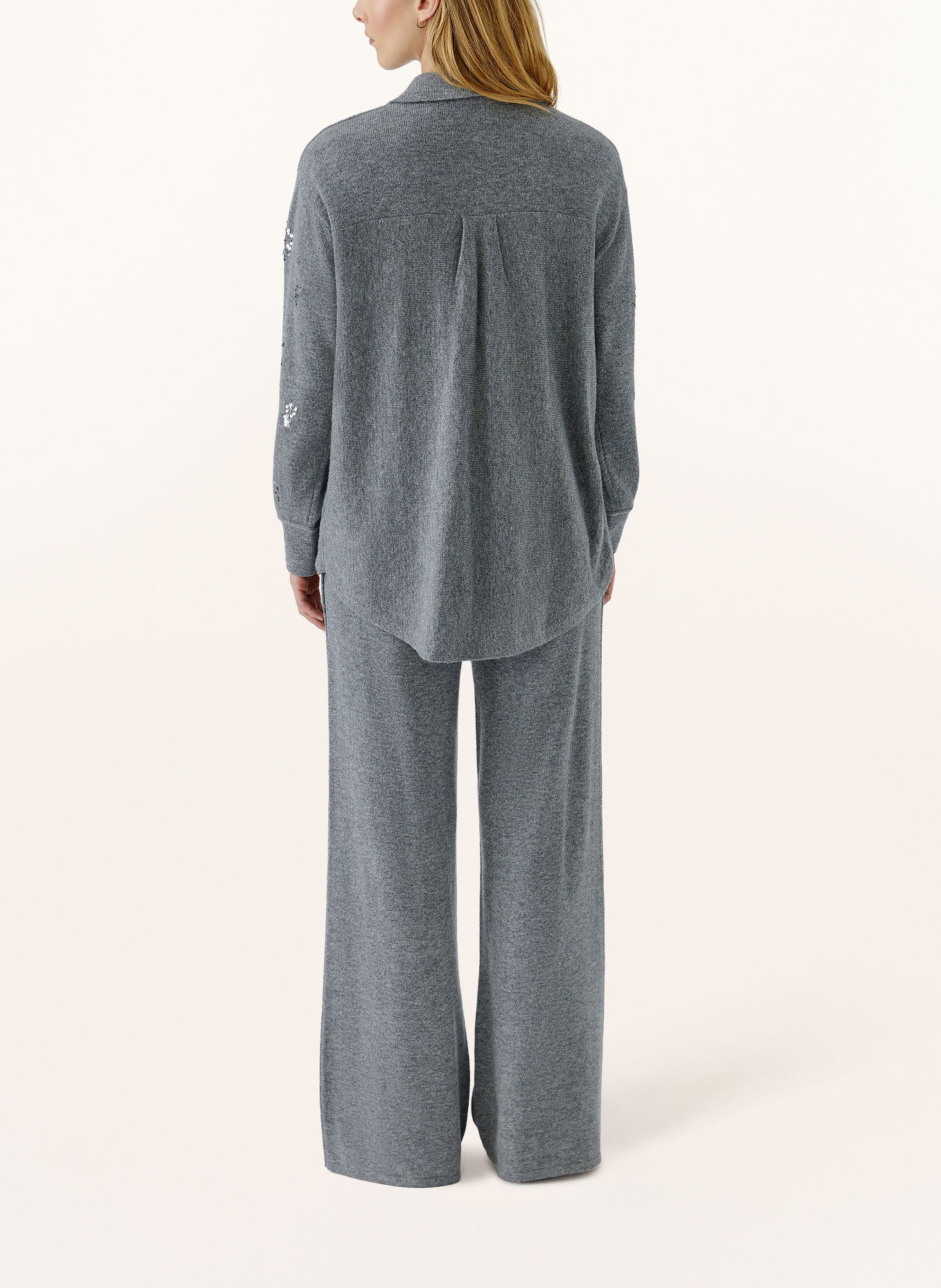 Oui Gebreide blouse met pailletten: GRIJS / ZILVER