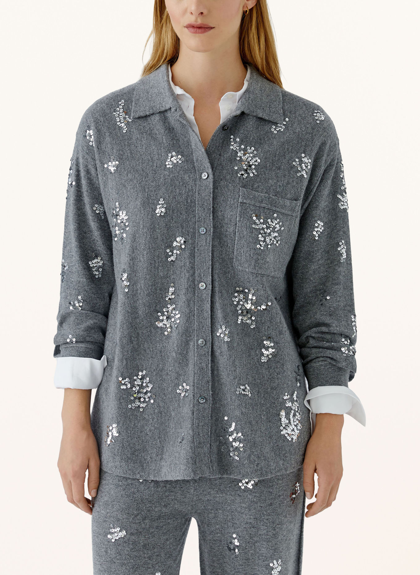 Oui Gebreide blouse met pailletten: GRIJS / ZILVER