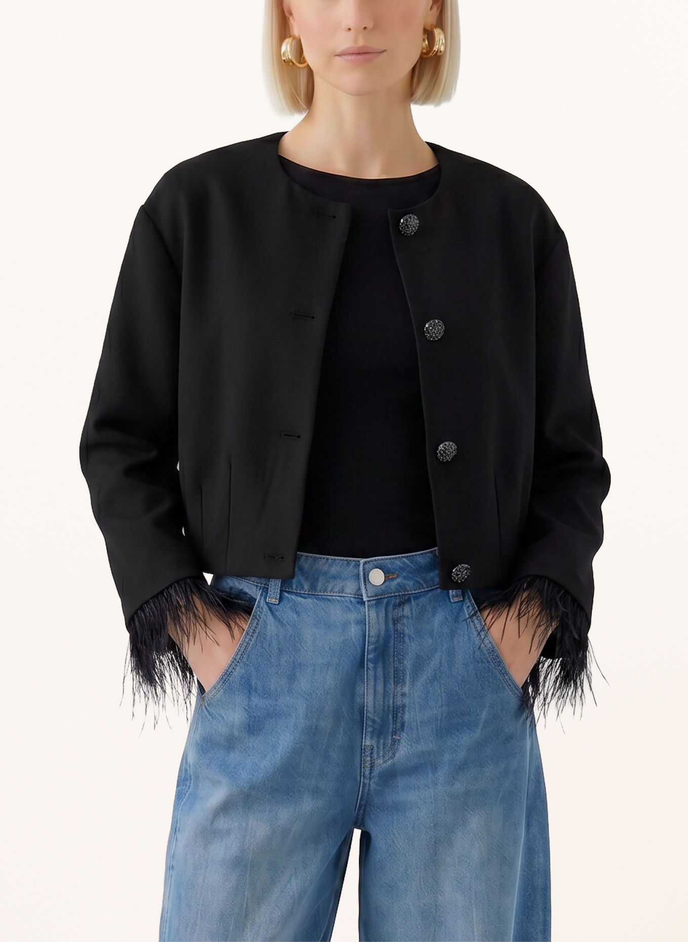 oui Kastenjacke mit Schmucksteinen: SCHWARZ