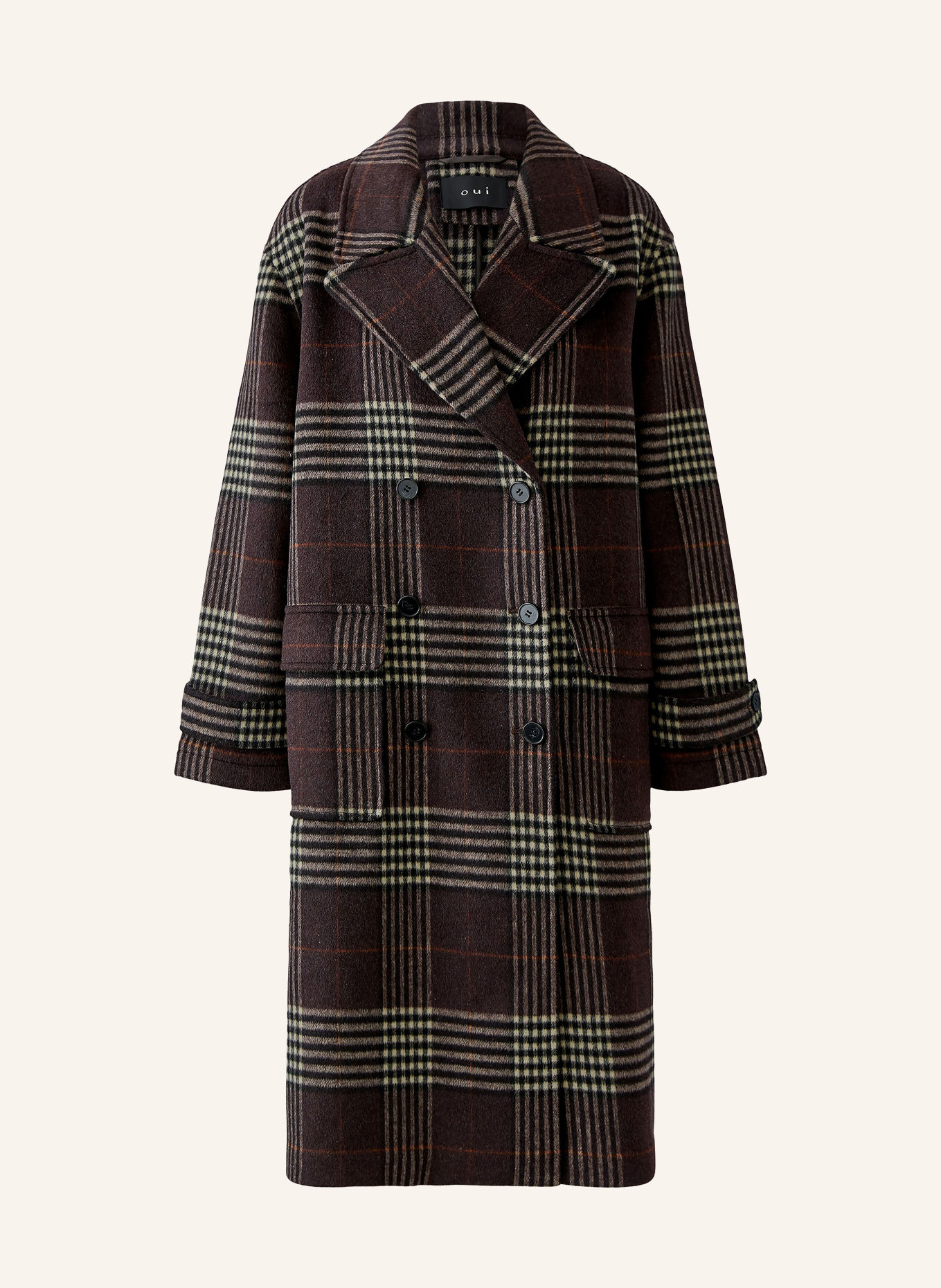 oui Coat: DARK BROWN / BEIGE / RED