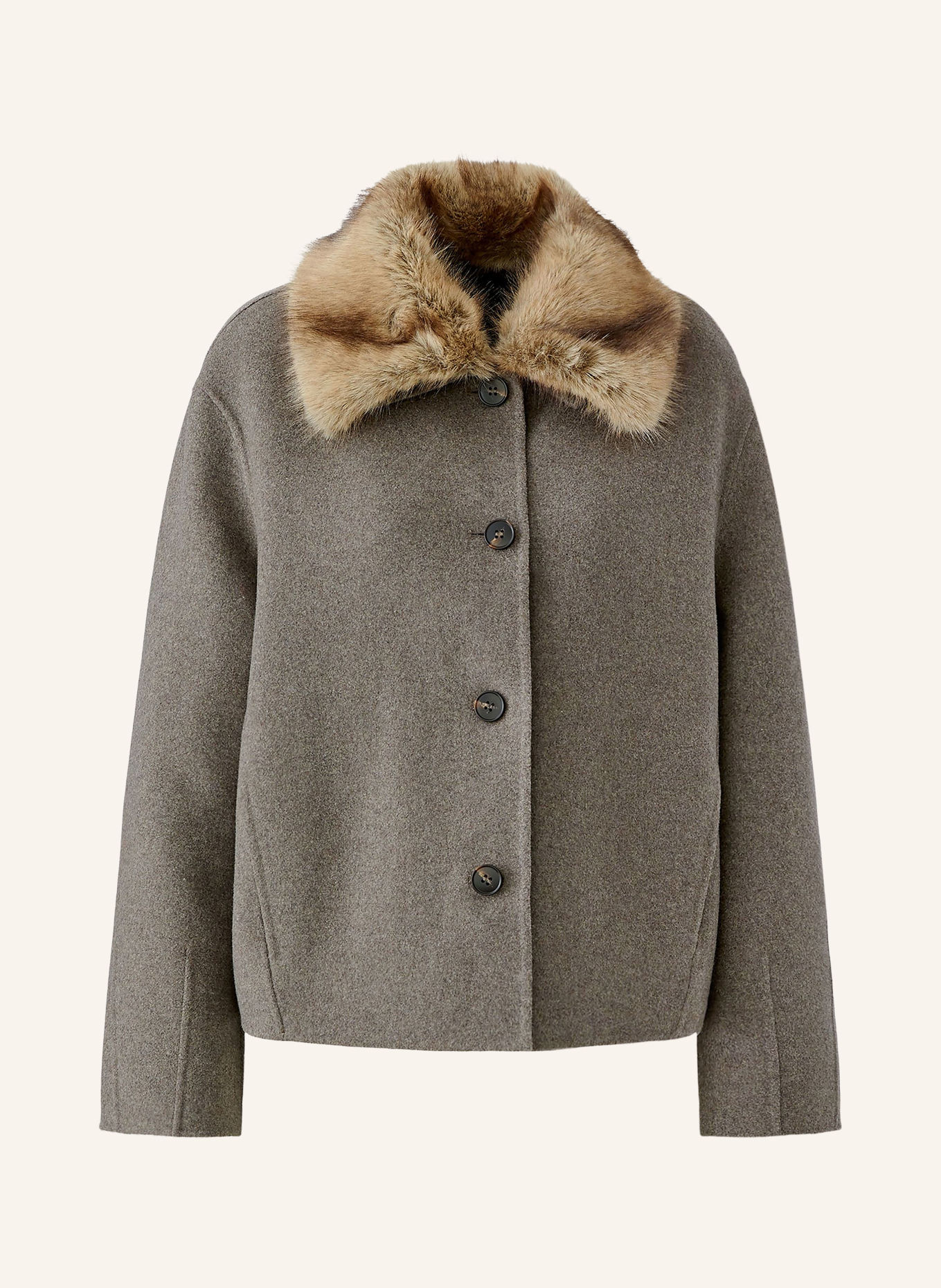 Oui Jas met afneembare Kraag van kunstbont: TAUPE / BEIGE
