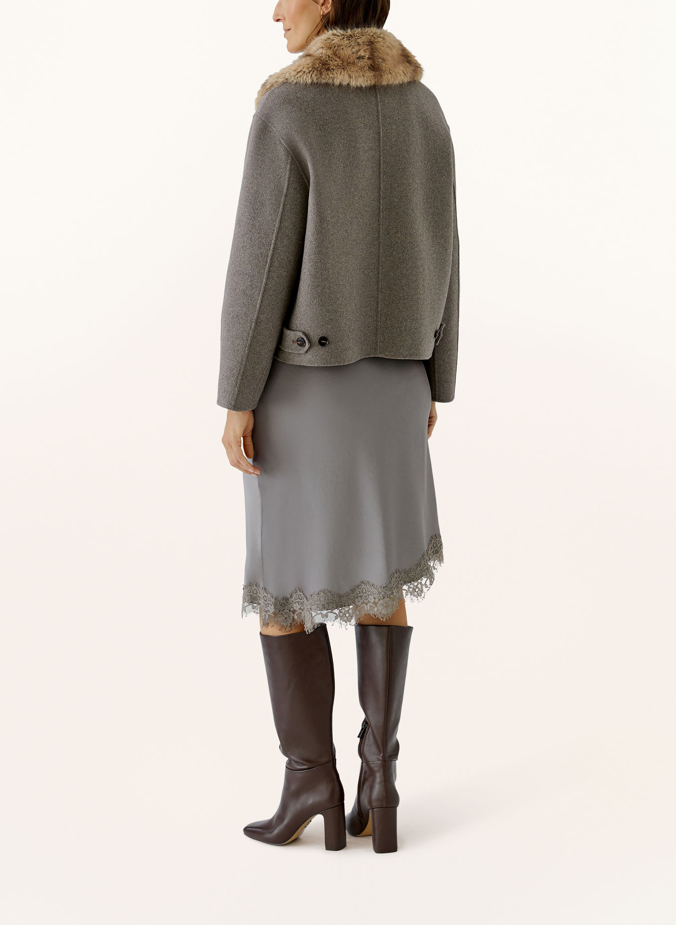Oui Jas met afneembare Kraag van kunstbont: TAUPE / BEIGE