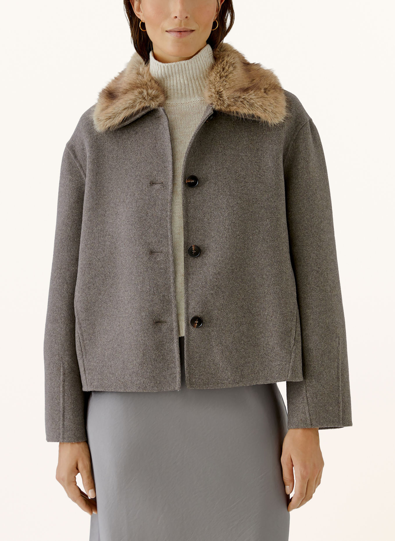 Oui Jas met afneembare Kraag van kunstbont: TAUPE / BEIGE