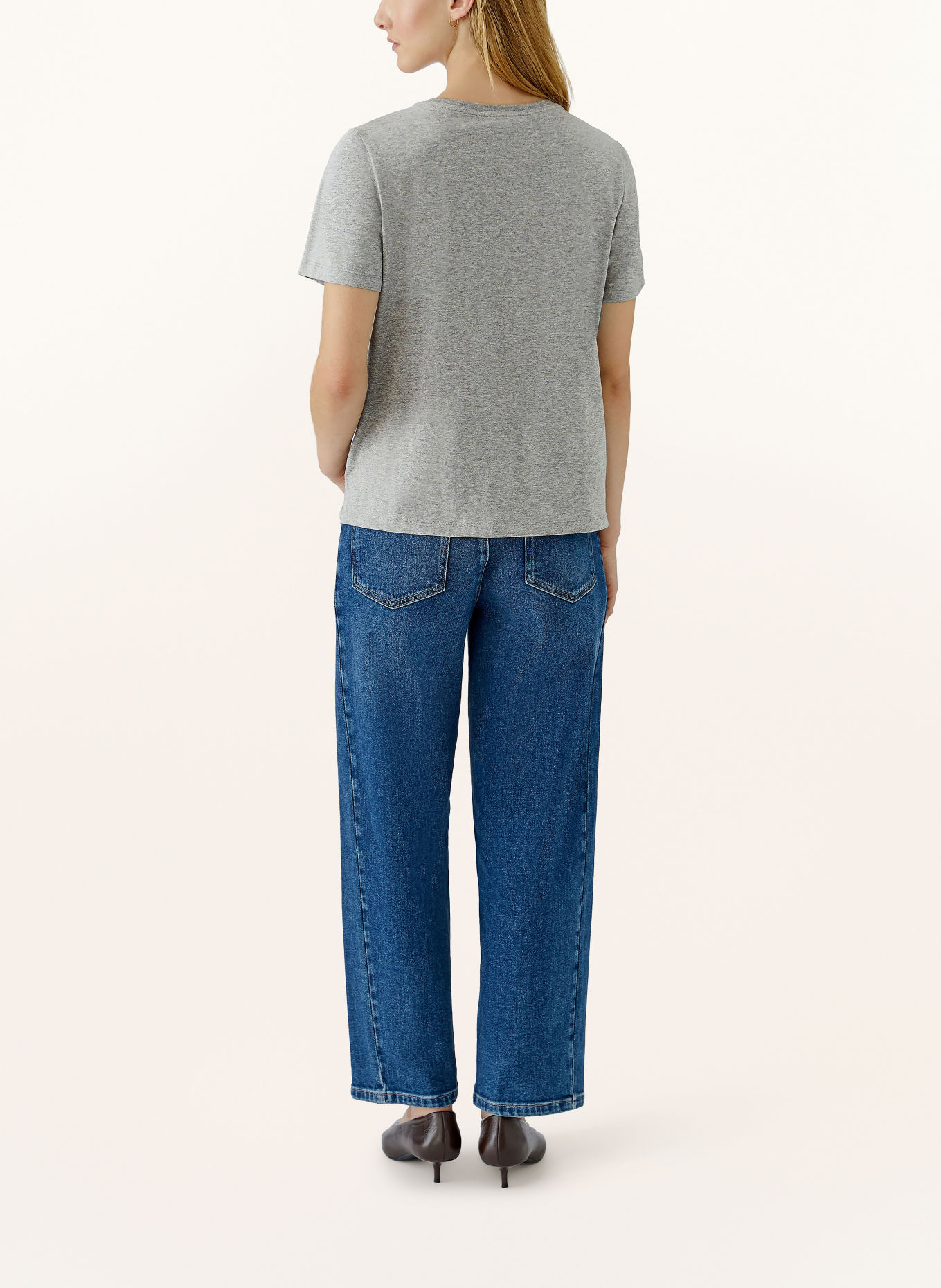 Oui T-shirt met pailletten: GRIJS / DONKERPAARS / ZWART