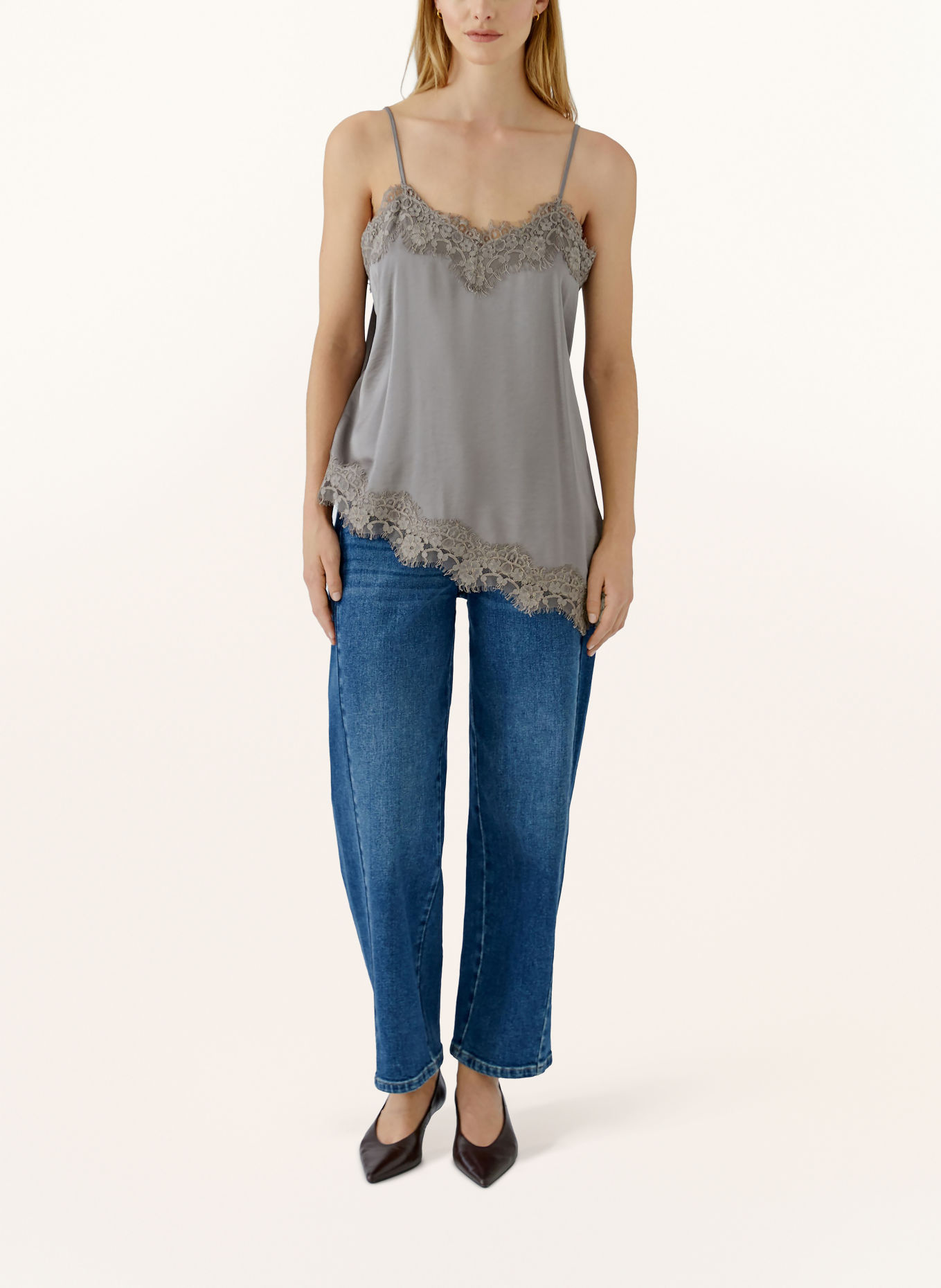 Oui Satintop mit Spitze: GRAU