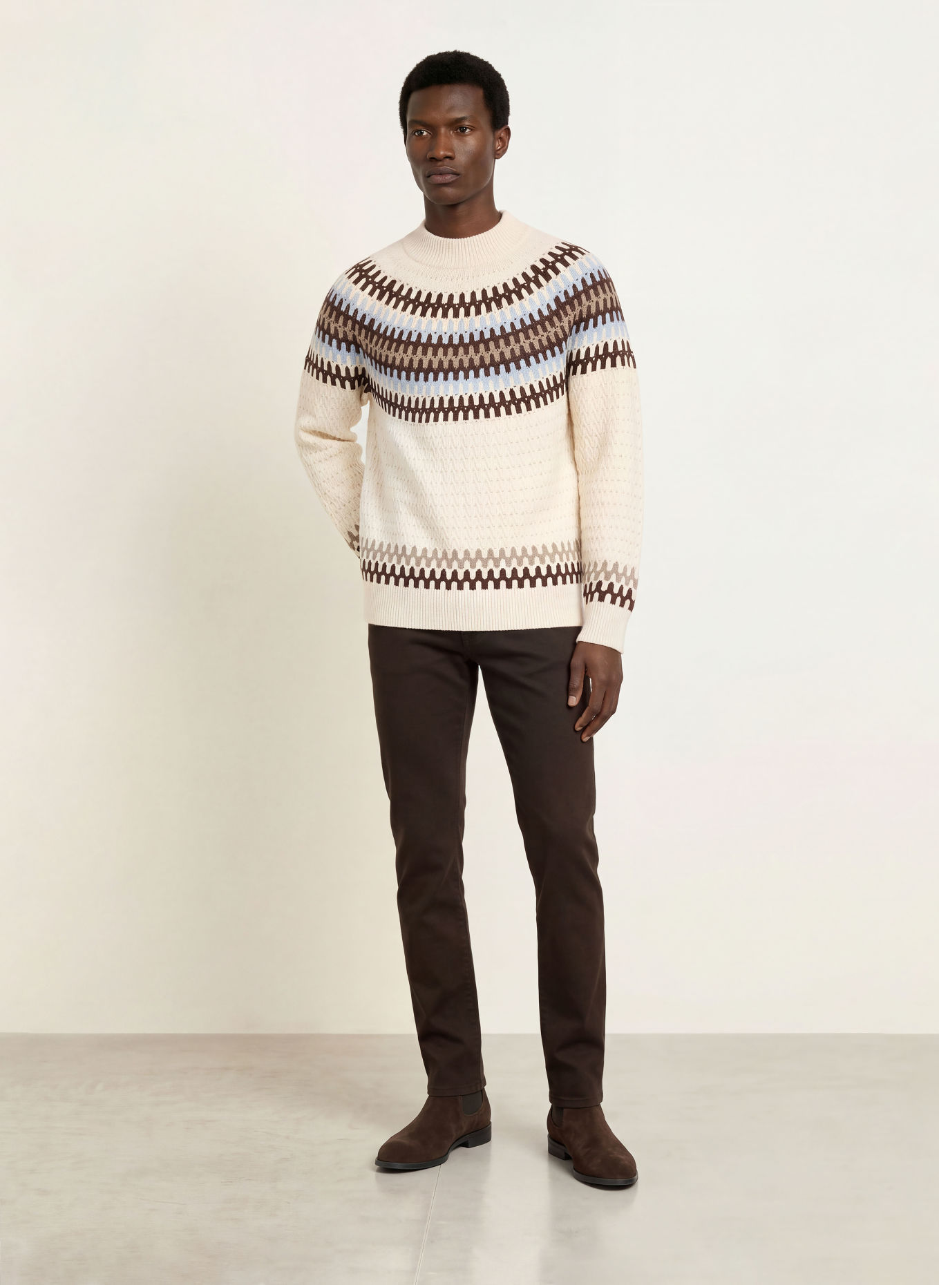 BOSS Pullover FIOTTO: WEISS / DUNKELBRAUN / HELLBLAU