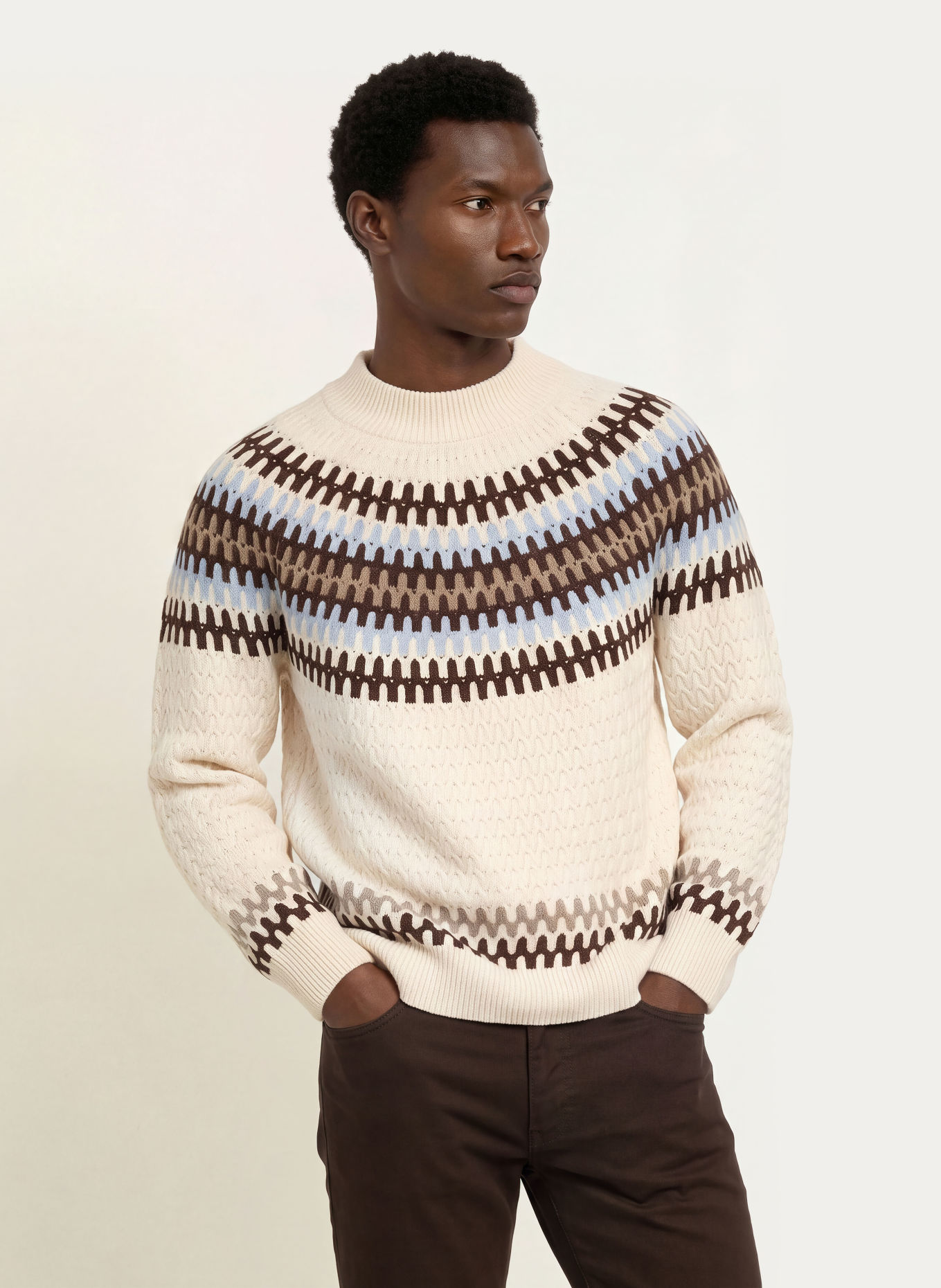 BOSS Pullover FIOTTO: WEISS / DUNKELBRAUN / HELLBLAU