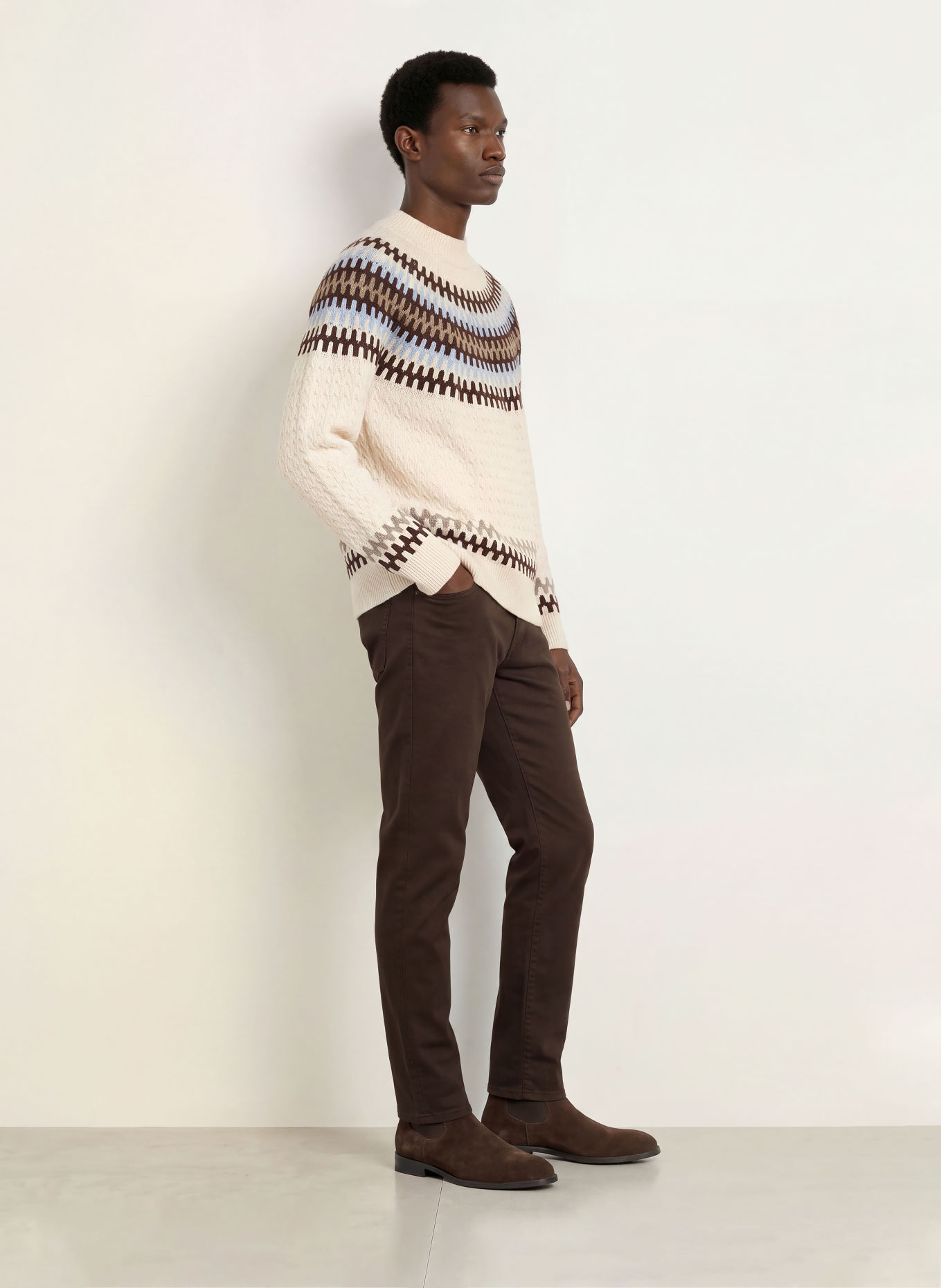 BOSS Pullover FIOTTO: WEISS / DUNKELBRAUN / HELLBLAU