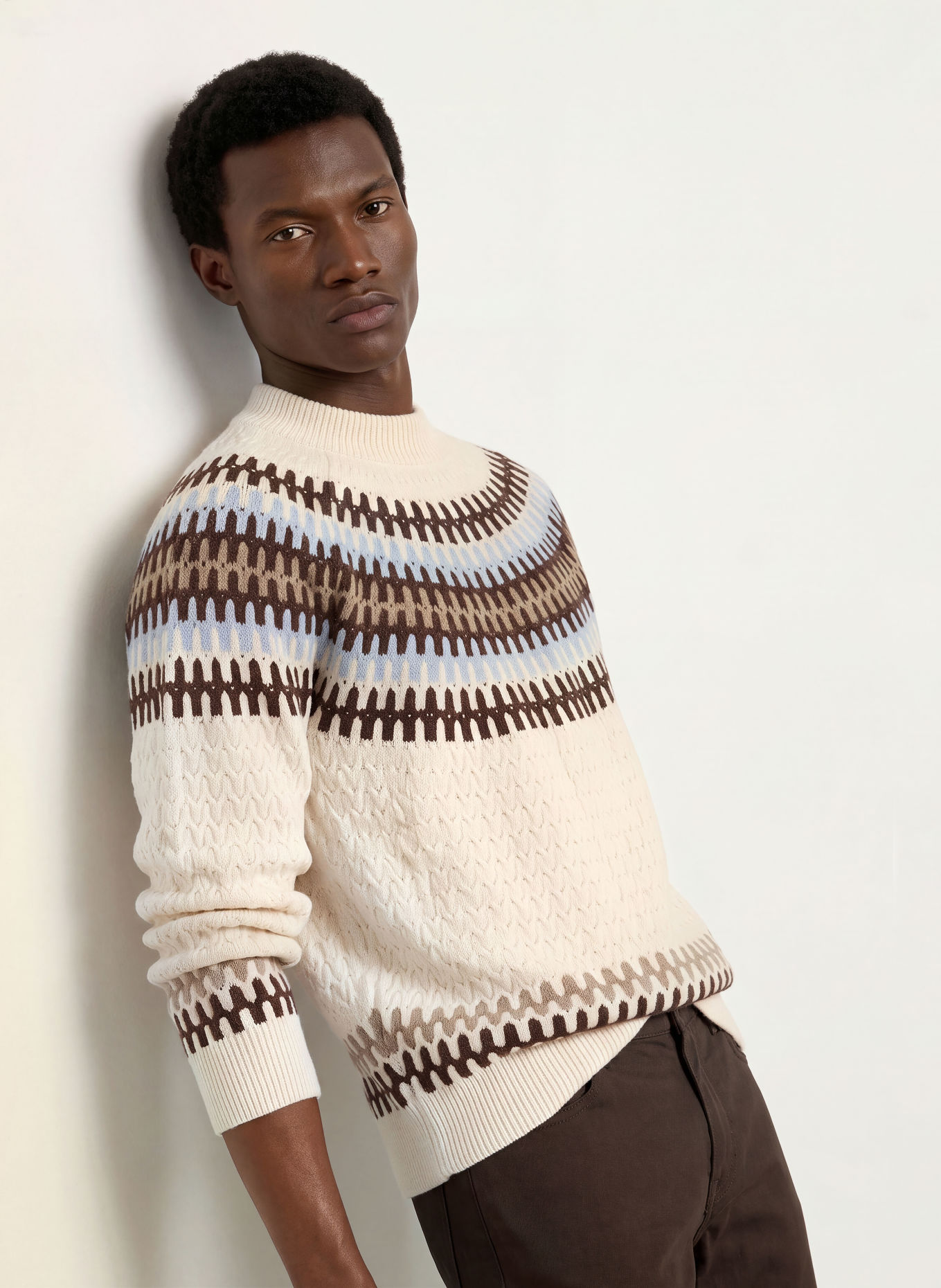 BOSS Pullover FIOTTO: WEISS / DUNKELBRAUN / HELLBLAU