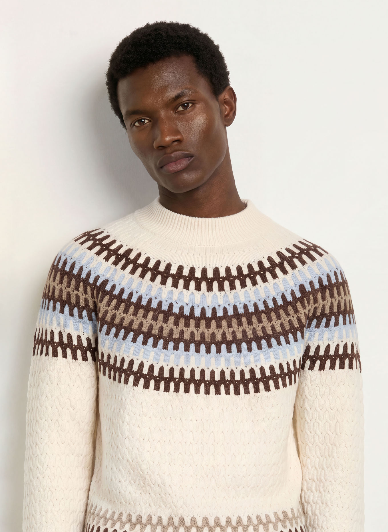BOSS Pullover FIOTTO: WEISS / DUNKELBRAUN / HELLBLAU
