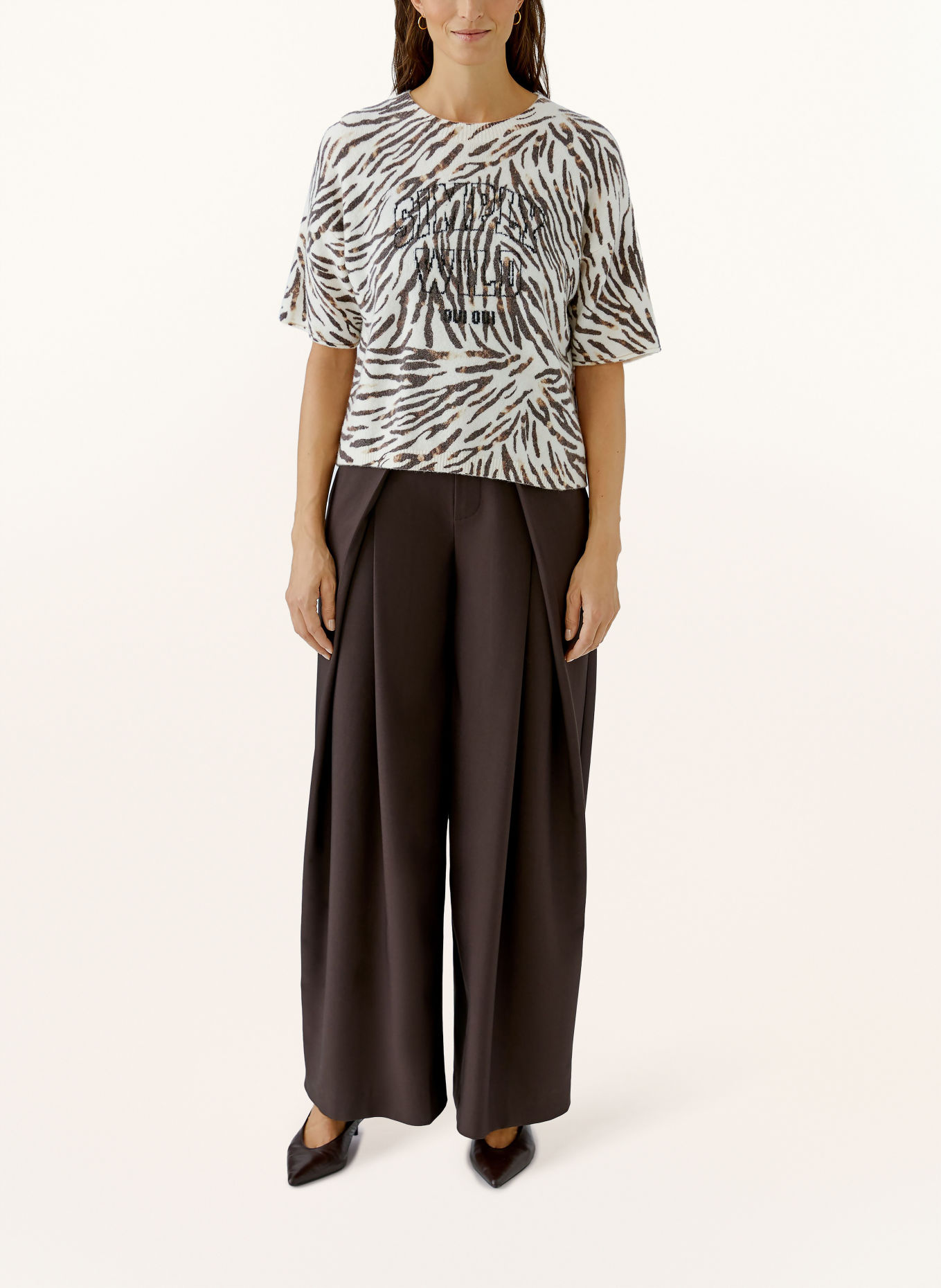 Oui Knit shirt: WHITE / BROWN / BLACK
