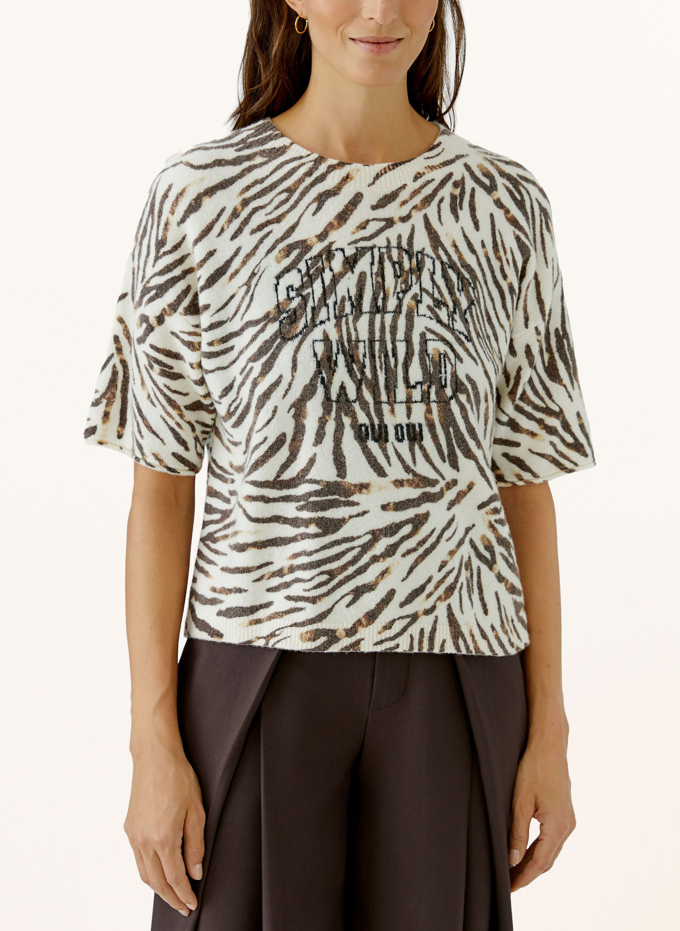 Oui Knit shirt: WHITE / BROWN / BLACK