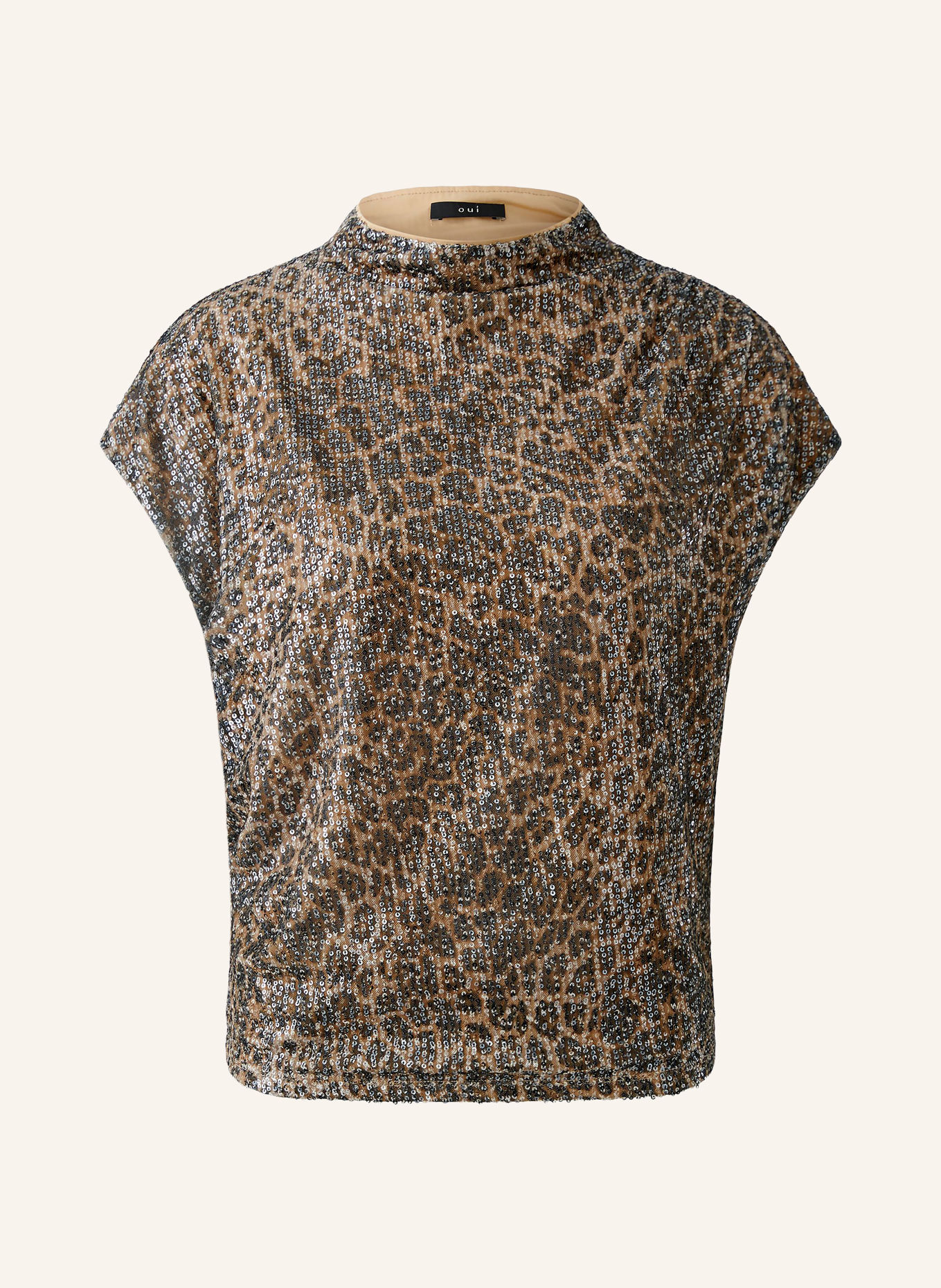 Oui Shirt blouse with sequins: CAMEL / DARK GRAY