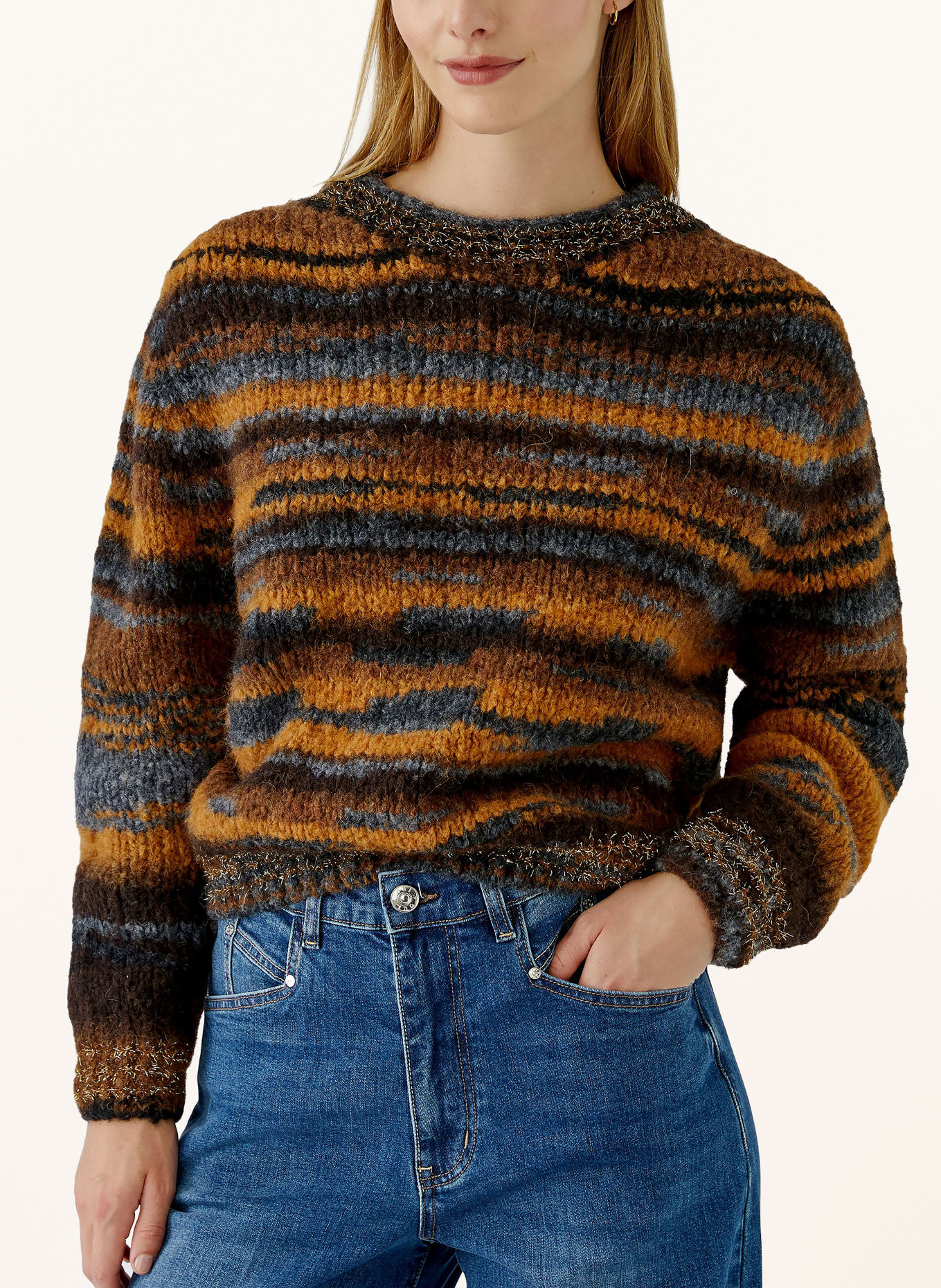 Oui Pull en fil pailleté: COGNAC / GRIS / NOIR