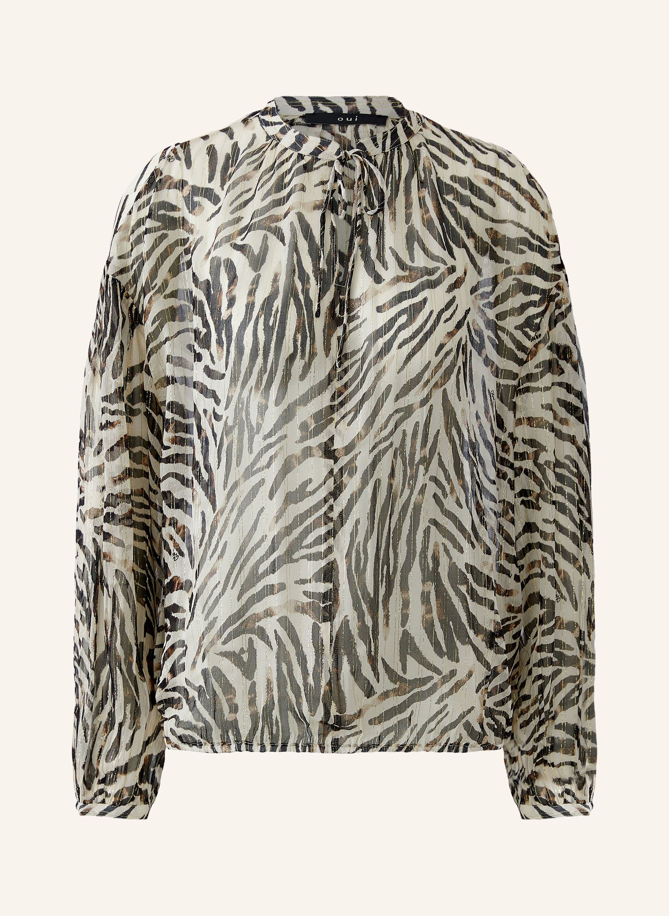 Oui Chemisier à fils pailletés: BEIGE / OR / MARRON FONCÉ