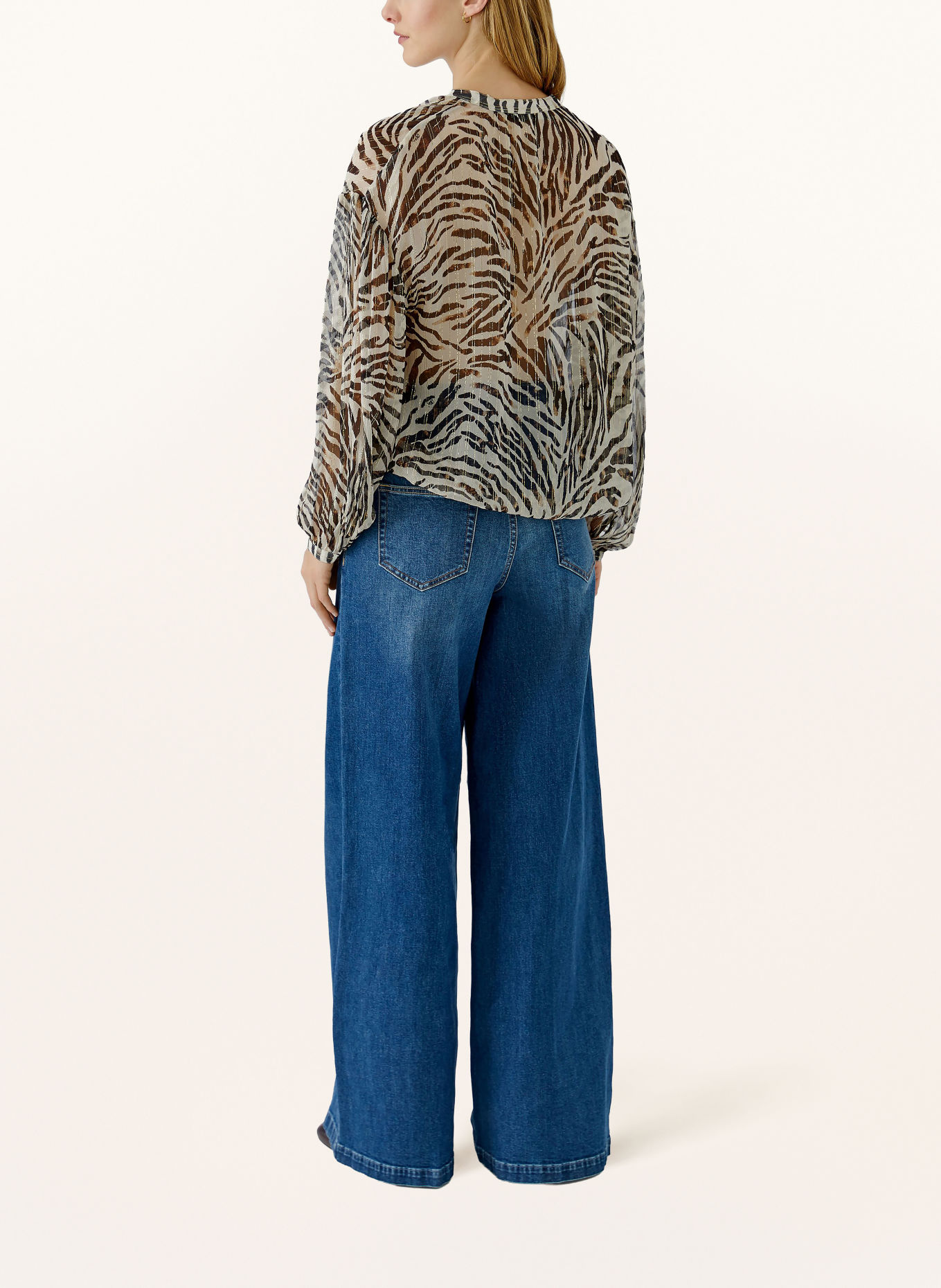 Oui Chemisier à fils pailletés: BEIGE / OR / MARRON FONCÉ