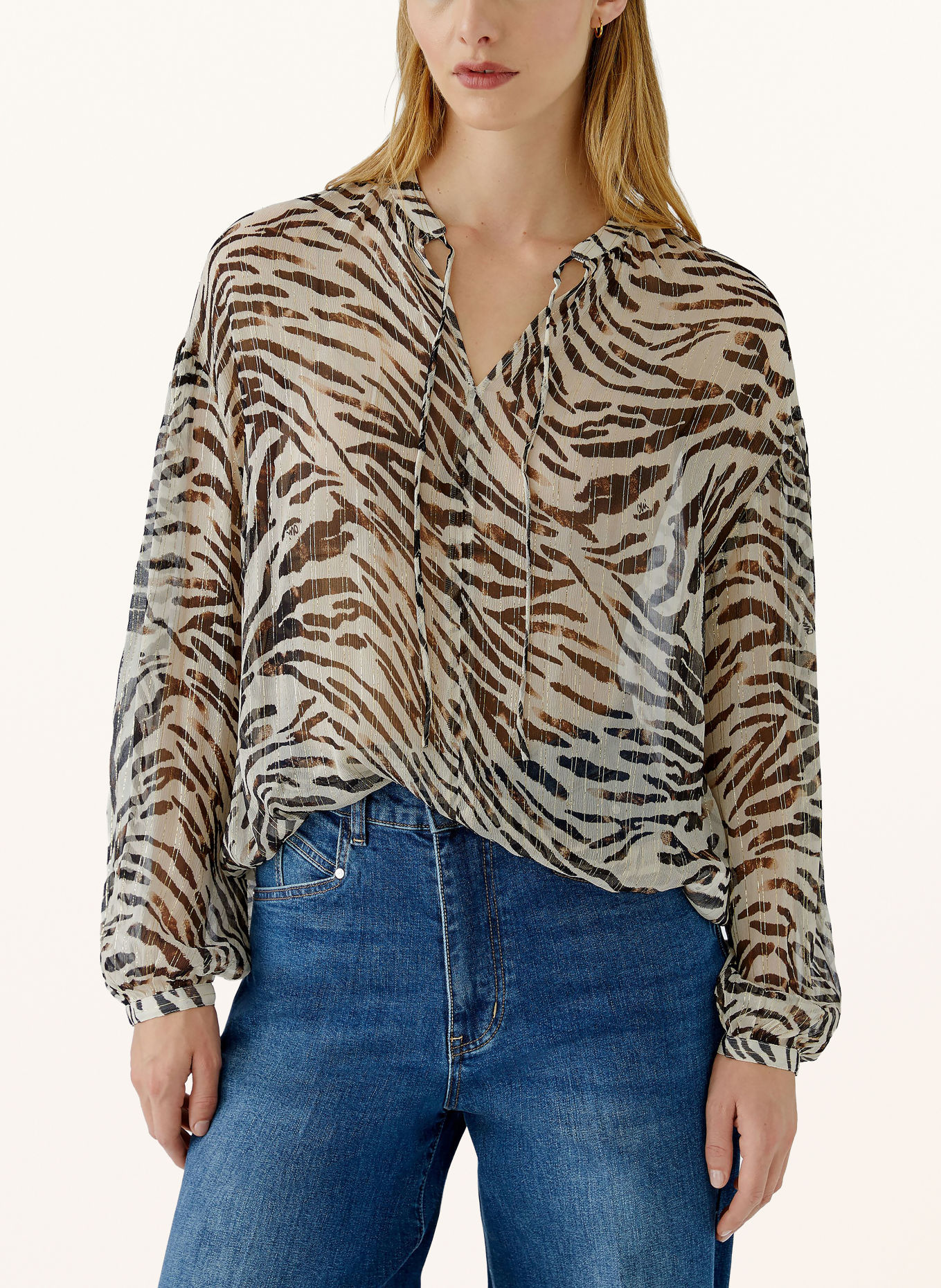 Oui Chemisier à fils pailletés: BEIGE / OR / MARRON FONCÉ