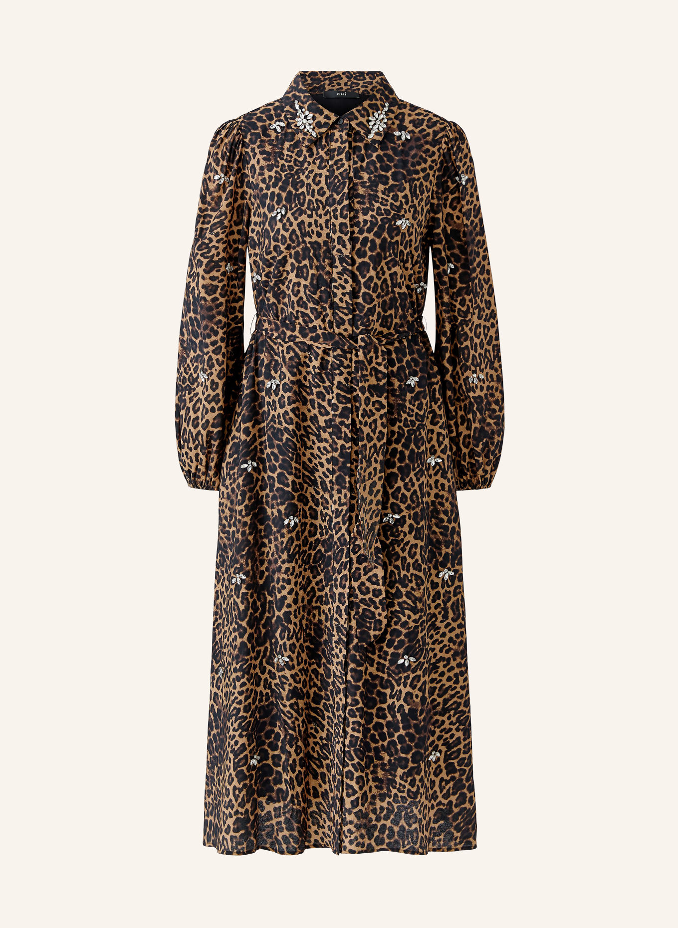 Oui Rochie tip cămașă cu pietre decorative: BEJ / MARO / NEGRU