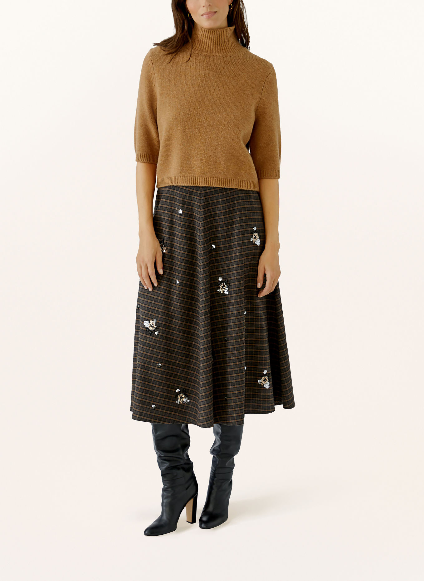 Oui Sequin skirt: DARK GRAY / BROWN / GRAY