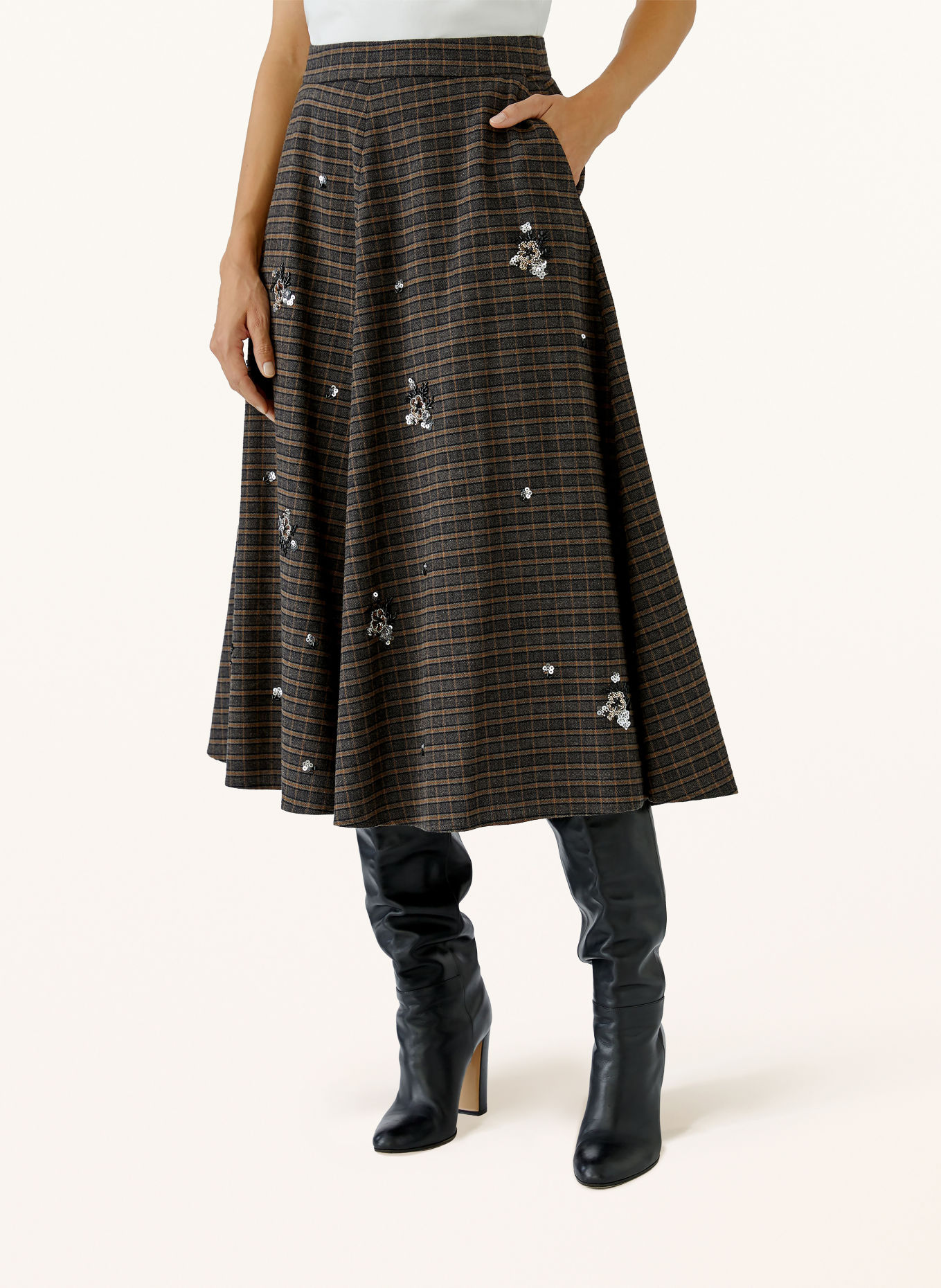Oui Sequin skirt: DARK GRAY / BROWN / GRAY