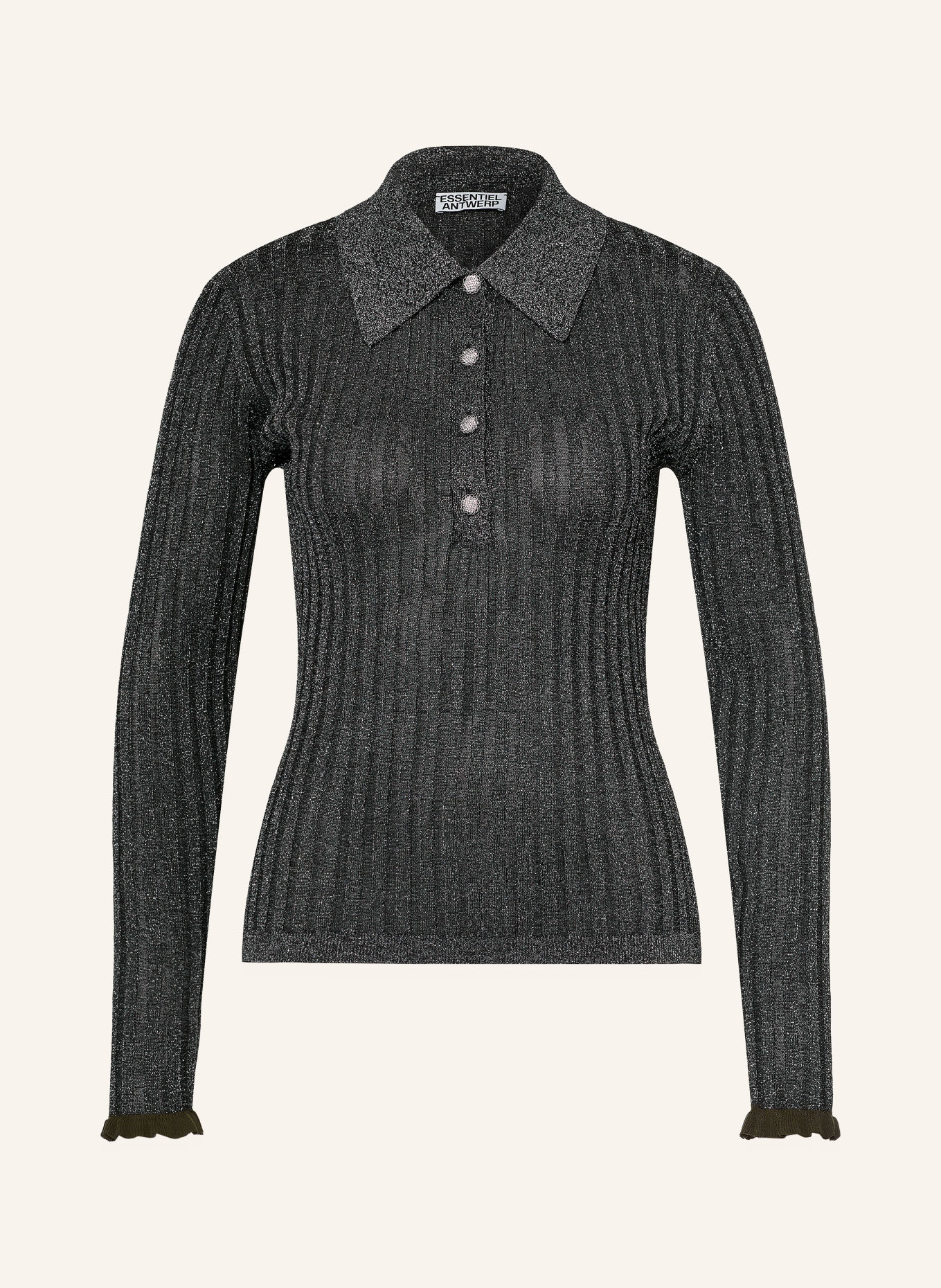 ESSENTIEL ANTWERP KARAN Knit polo shirt with Lace Yarn: BLACK / SILVER