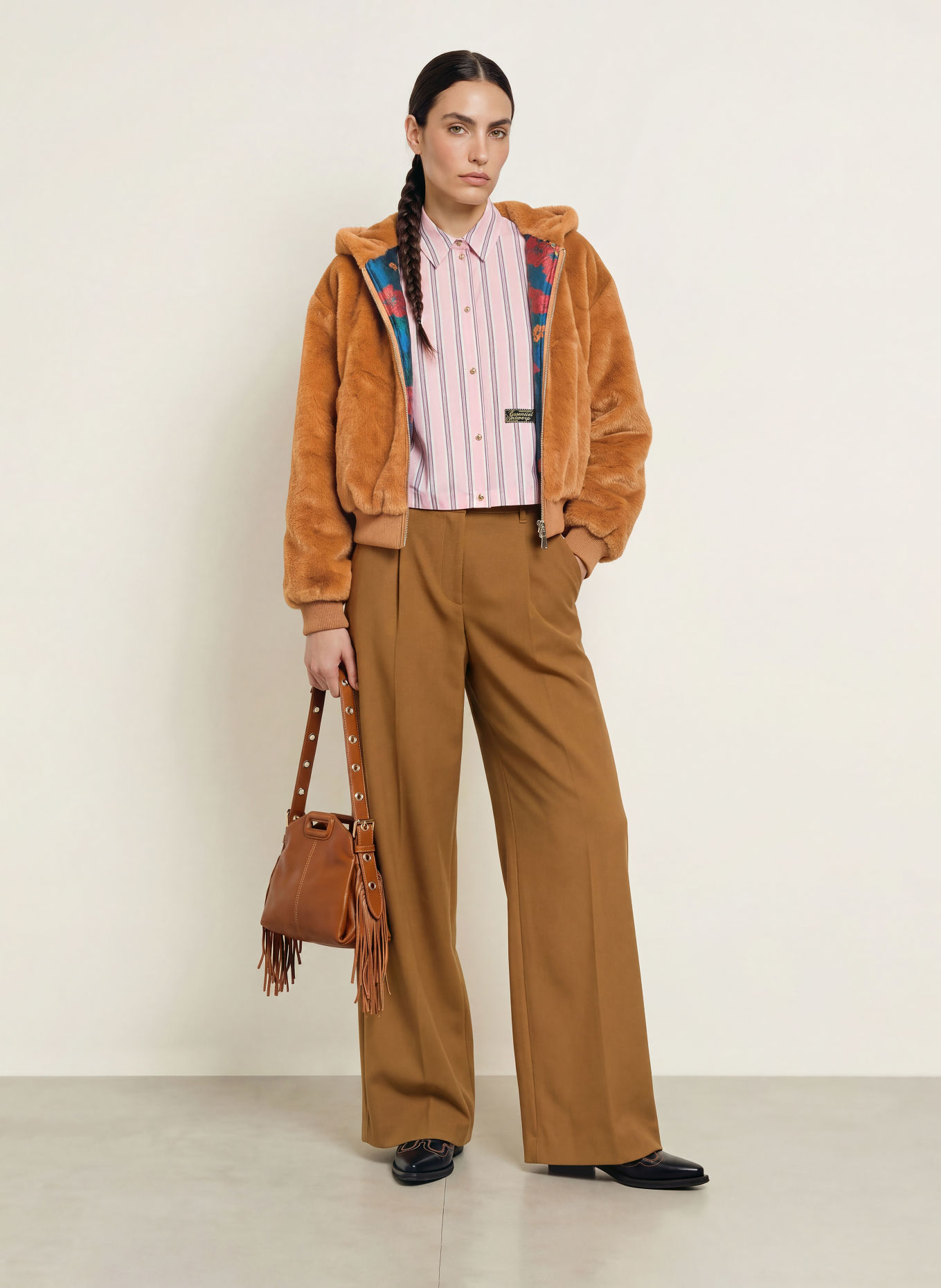 ESSENTIEL ANTWERP Kunstfell-Jacke KICO zum Wenden: BRAUN / PETROL