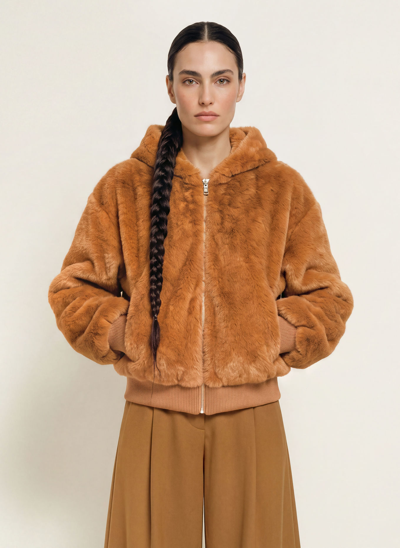 ESSENTIEL ANTWERP Kunstfell-Jacke KICO zum Wenden: BRAUN / PETROL