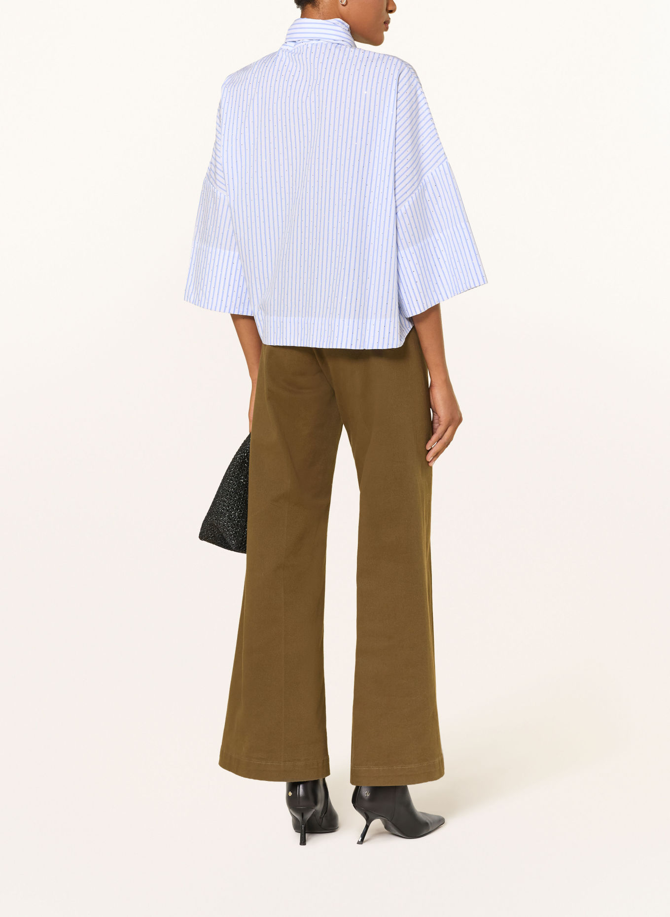 ESSENTIEL ANTWERP Blouse à lavallière KEFIR à manches 3/4 et strass: BLEU / BLANC