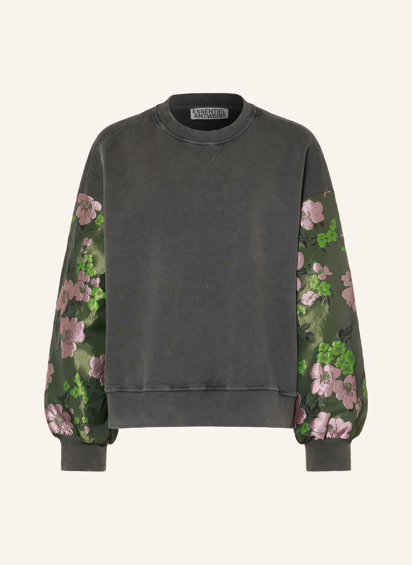 ESSENTIEL ANTWERP KUEER Sweatshirt with Jacquard: GRAY / PINK / OLIVE