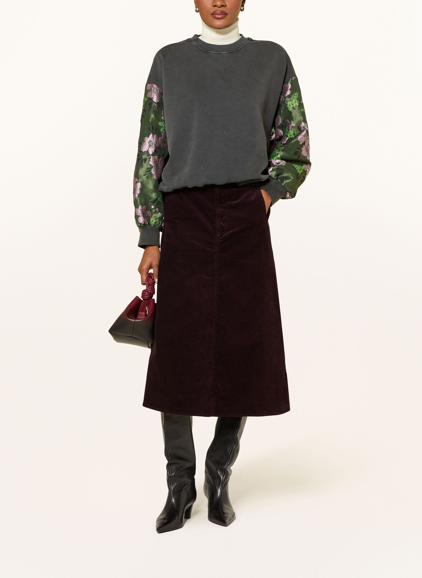 ESSENTIEL ANTWERP KUEER Sweatshirt with Jacquard: GRAY / PINK / OLIVE