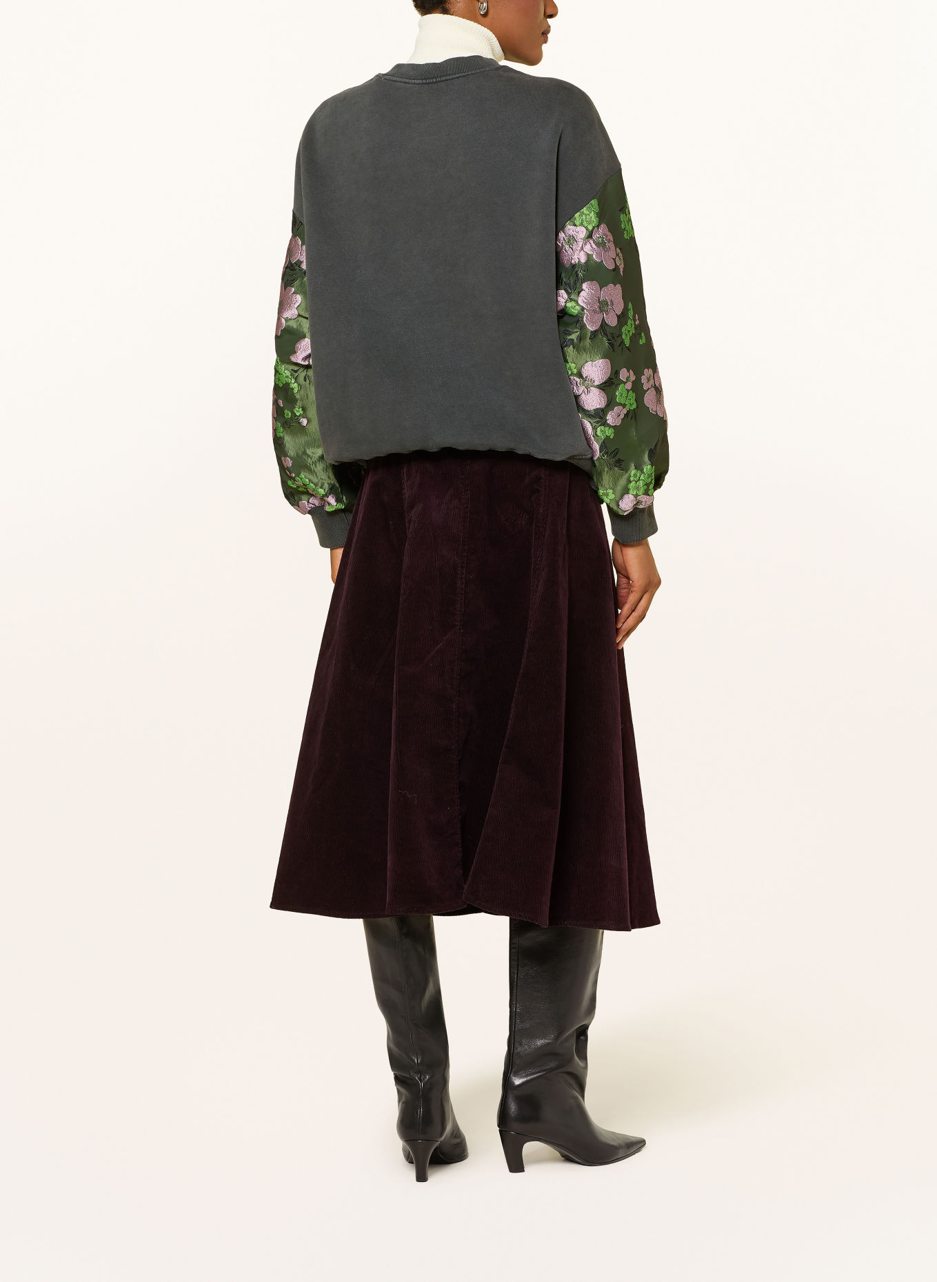 ESSENTIEL ANTWERP KUEER Sweatshirt with Jacquard: GRAY / PINK / OLIVE