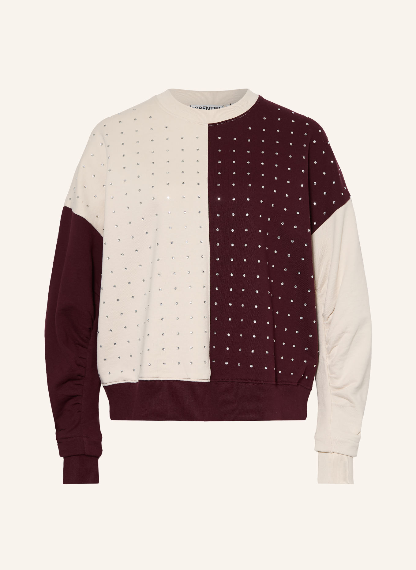 ESSENTIEL ANTWERP KOLDI-Sweatshirt met sierstenen: DONKERROOD / CRÈME