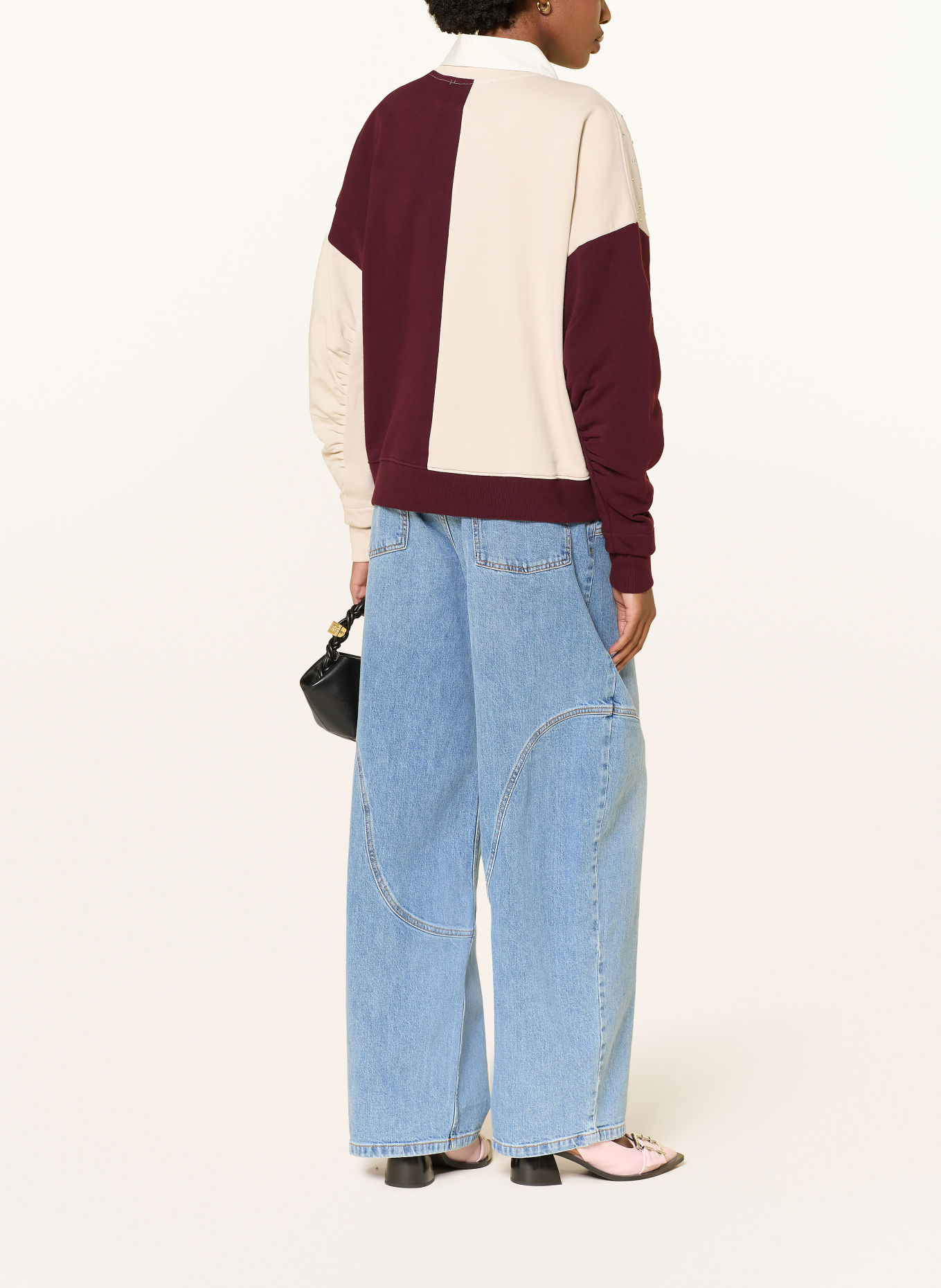 ESSENTIEL ANTWERP KOLDI-Sweatshirt met sierstenen: DONKERROOD / CRÈME