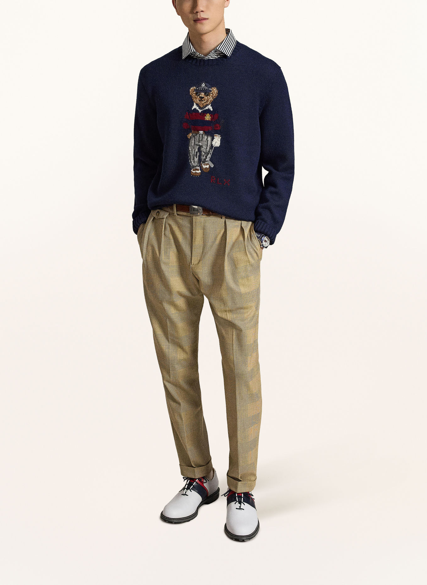 RLX RALPH LAUREN Spodnie golfowe: BEŻOWY / CIEMNOBRĄZOWY