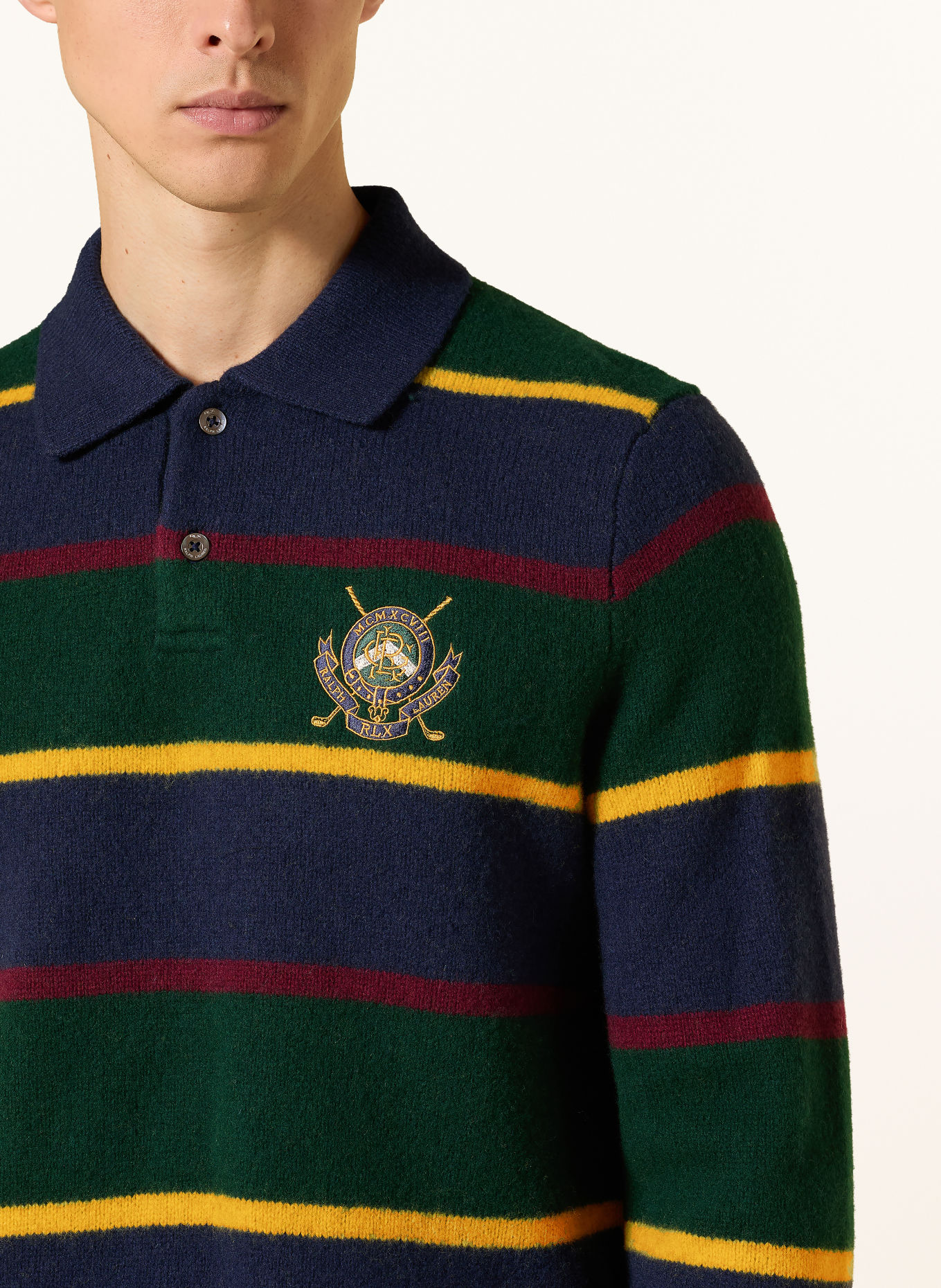 RLX RALPH LAUREN Gebreid poloshirt: DONKERBLAUW / GEEL / DONKERGROEN