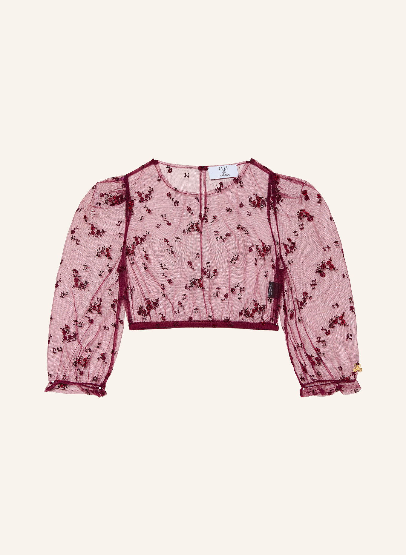 AlpenHERZ Blouse Dirndl ELLE en maille, manches 3/4: ROUGE FONCÉ / ROUGE