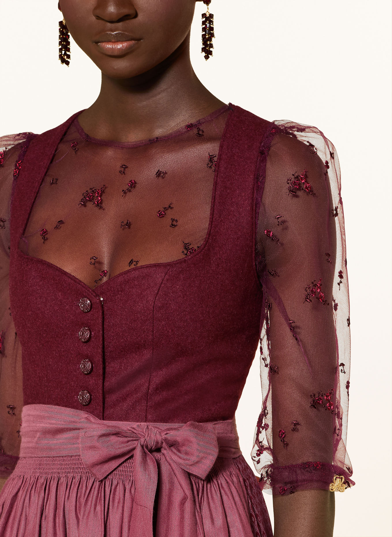 AlpenHERZ Blouse Dirndl ELLE en maille, manches 3/4: ROUGE FONCÉ / ROUGE