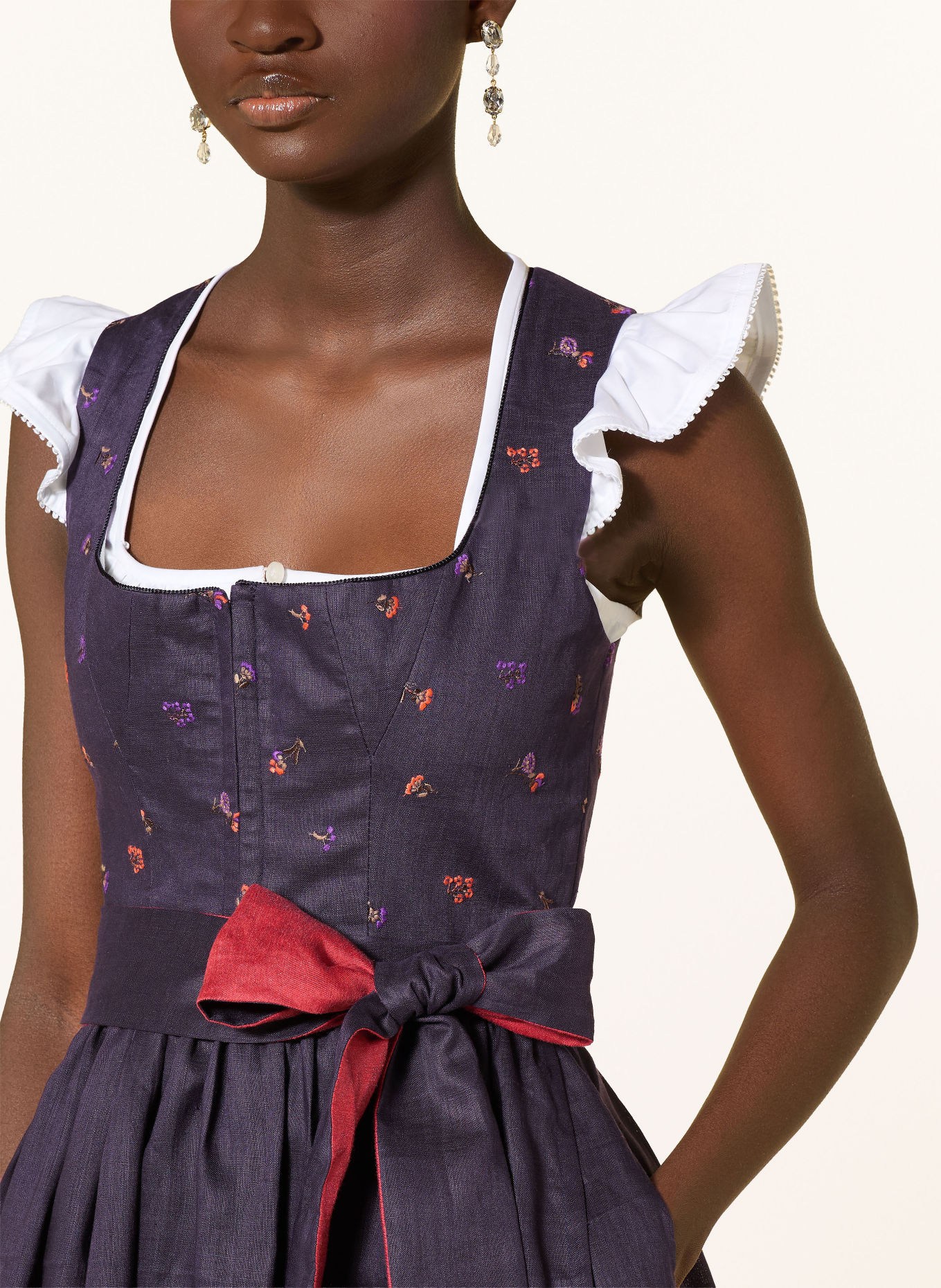 AlpenHERZ Lniana sukienka w stylu dirndl NATHALIE: GRANATOWY / LILA / POMARAŃCZOWY