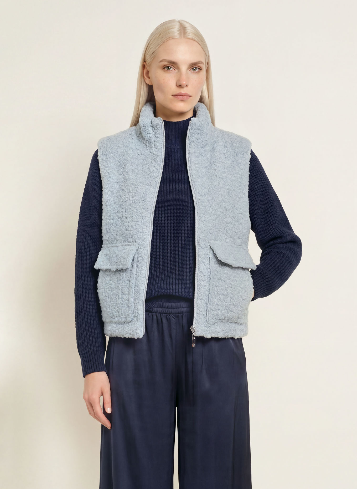 monari Bodywarmer van imitatiebont: BLAUWGRIJS