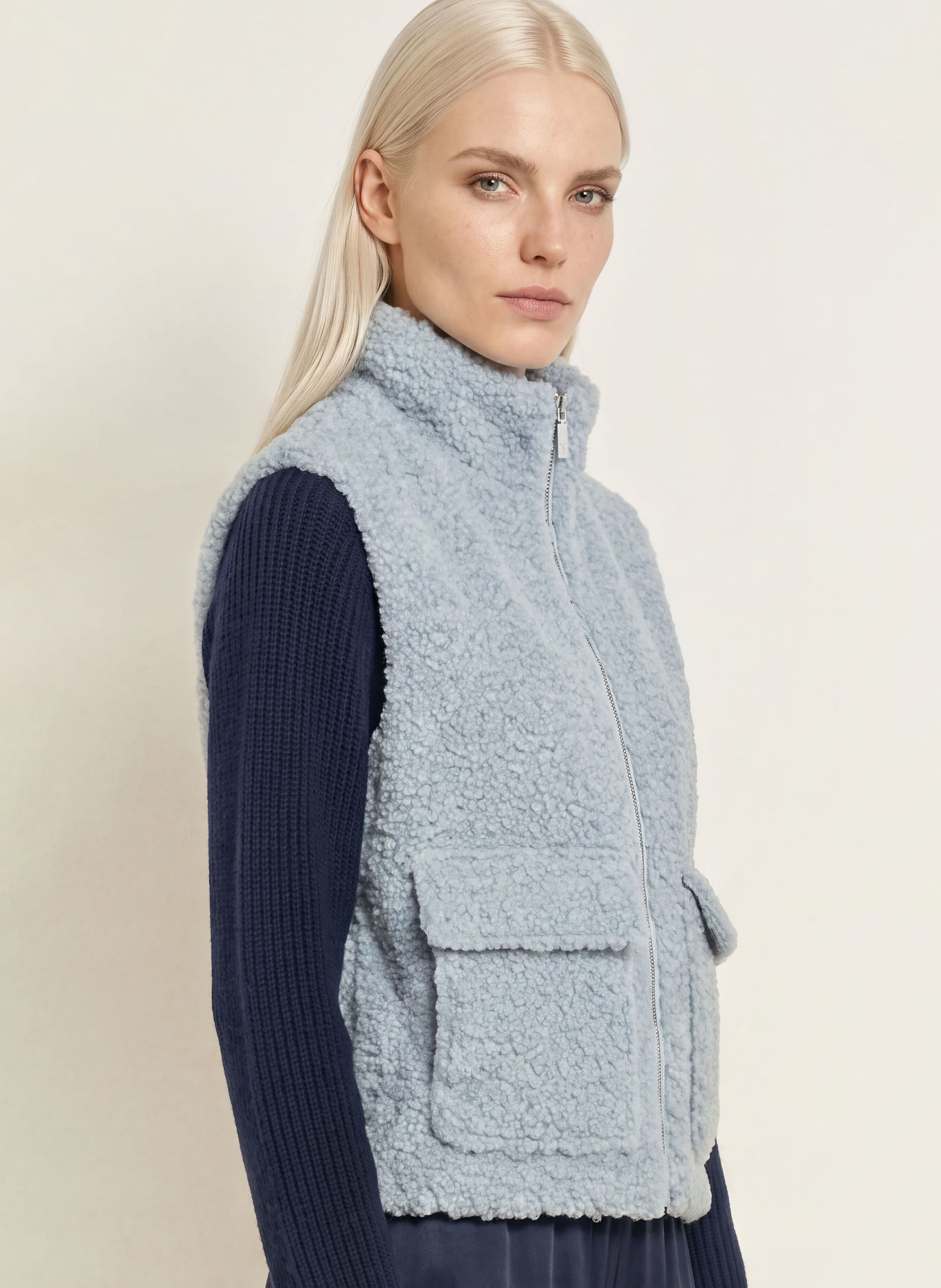 monari Bodywarmer van imitatiebont: BLAUWGRIJS