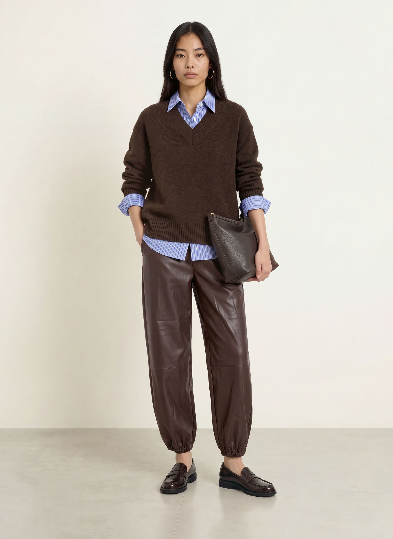 Buena Vista Pantalon 7/8 effet cuir: MARRON FONCÉ