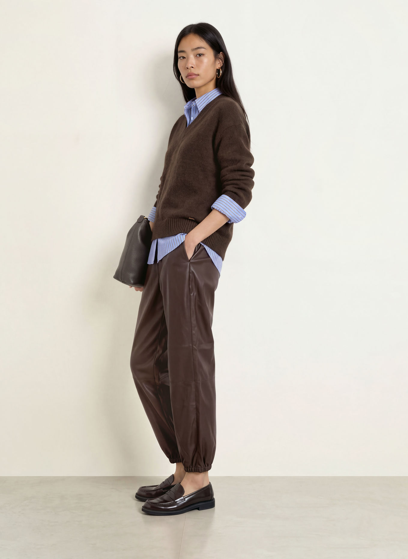 Buena Vista Pantalon 7/8 effet cuir: MARRON FONCÉ