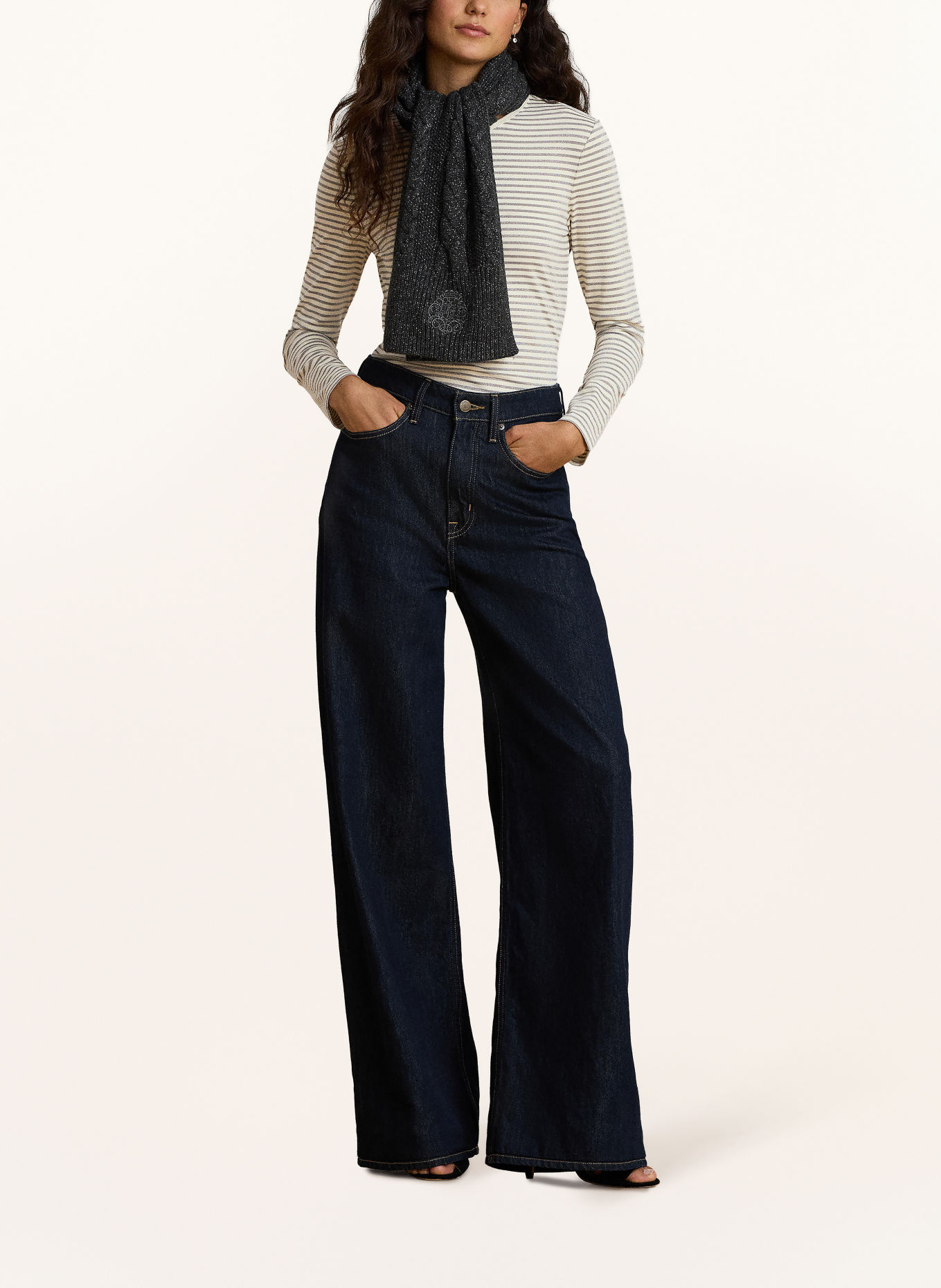 LAUREN RALPH LAUREN Longsleeve met lange mouwen en glitterstof: ECRU / ZILVER