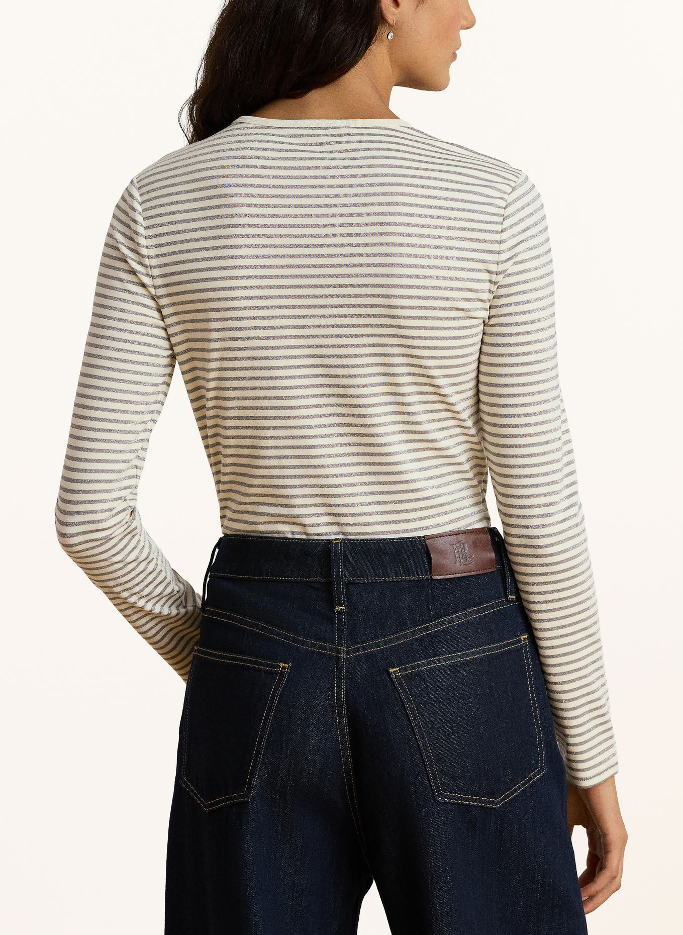 LAUREN RALPH LAUREN Longsleeve met lange mouwen en glitterstof: ECRU / ZILVER